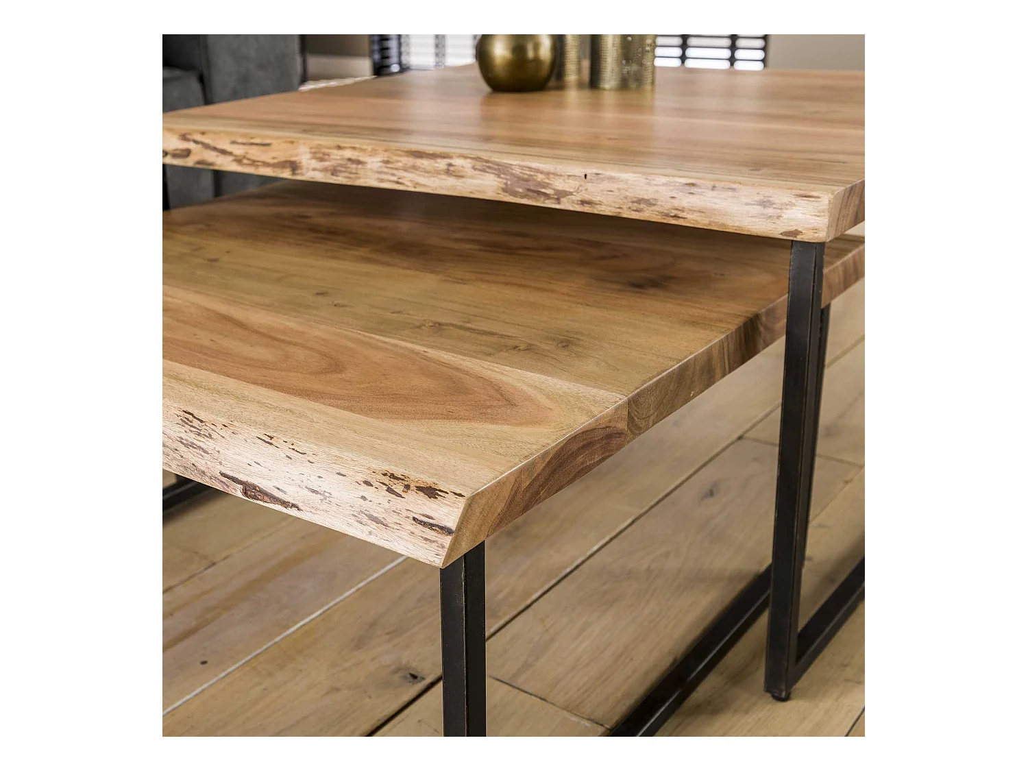 Table basse Edge - Ensemble - Bois d'acacia - 2 pièces - 80x80x45