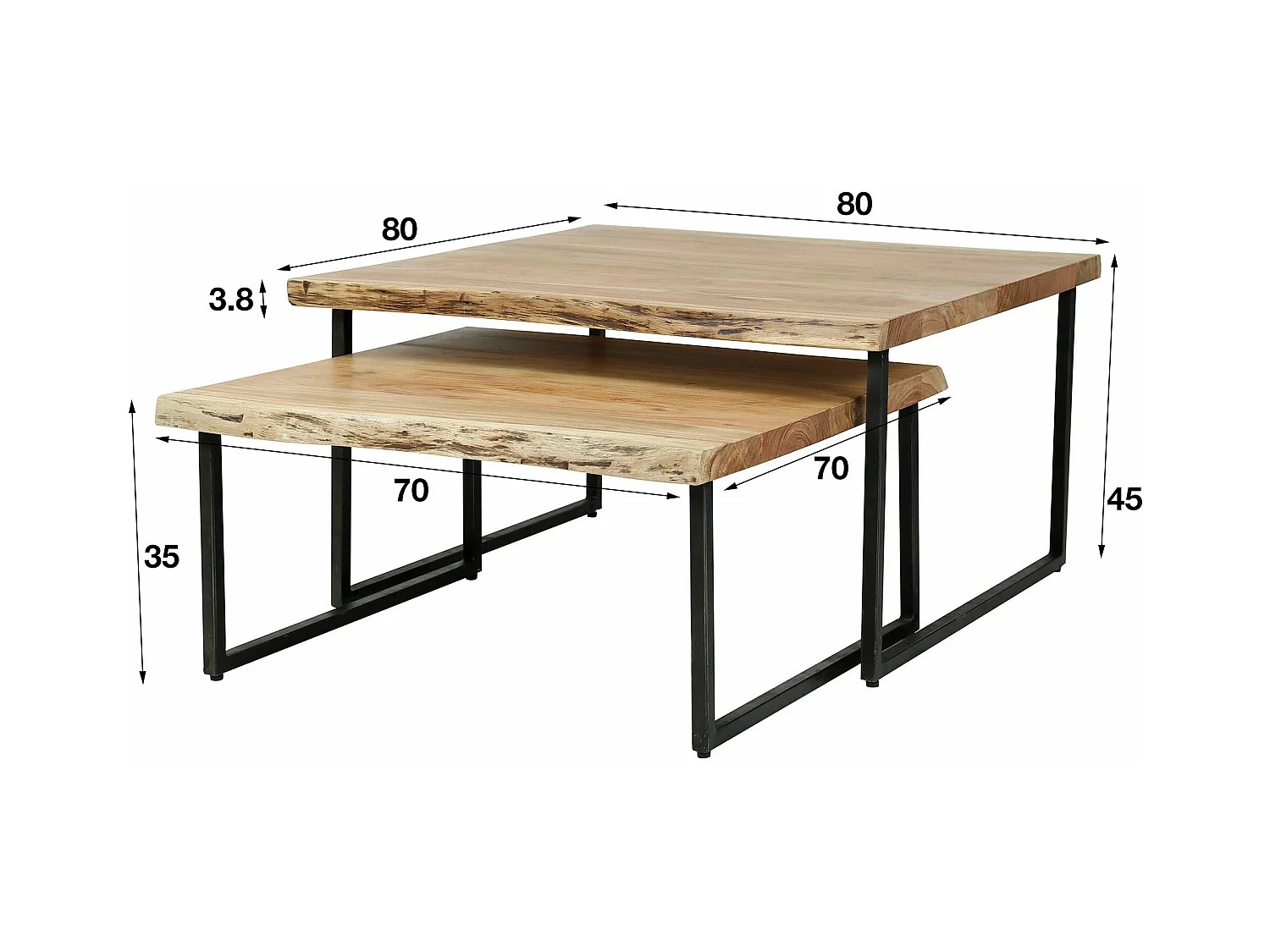 Table basse Edge - Ensemble - Bois d'acacia - 2 pièces - 80x80x45
