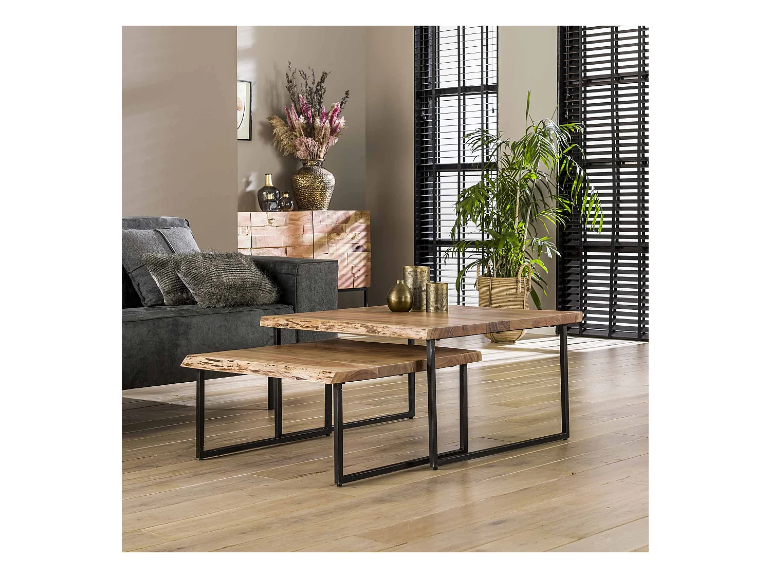Edge Couchtisch - Set - Akazienholz - 2 Stück - 80x80x45