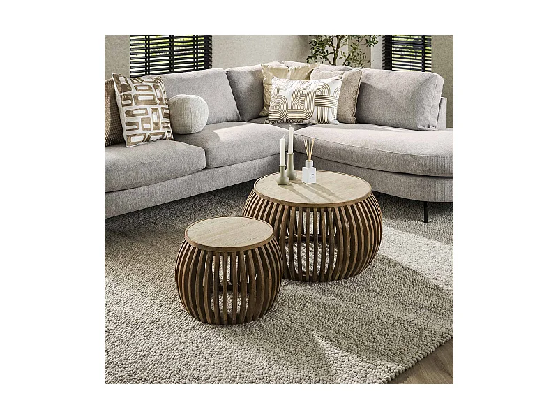 Couchtisch-Set 2-teilig Curve Nuovo Travertin - Farbe Mango Sand