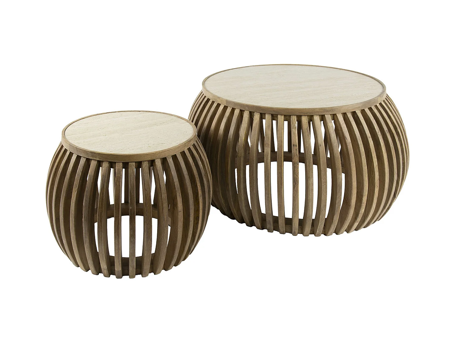 Ensemble de 2 tables basses Curve Nuovo Travertin - Mangue massif couleur sable