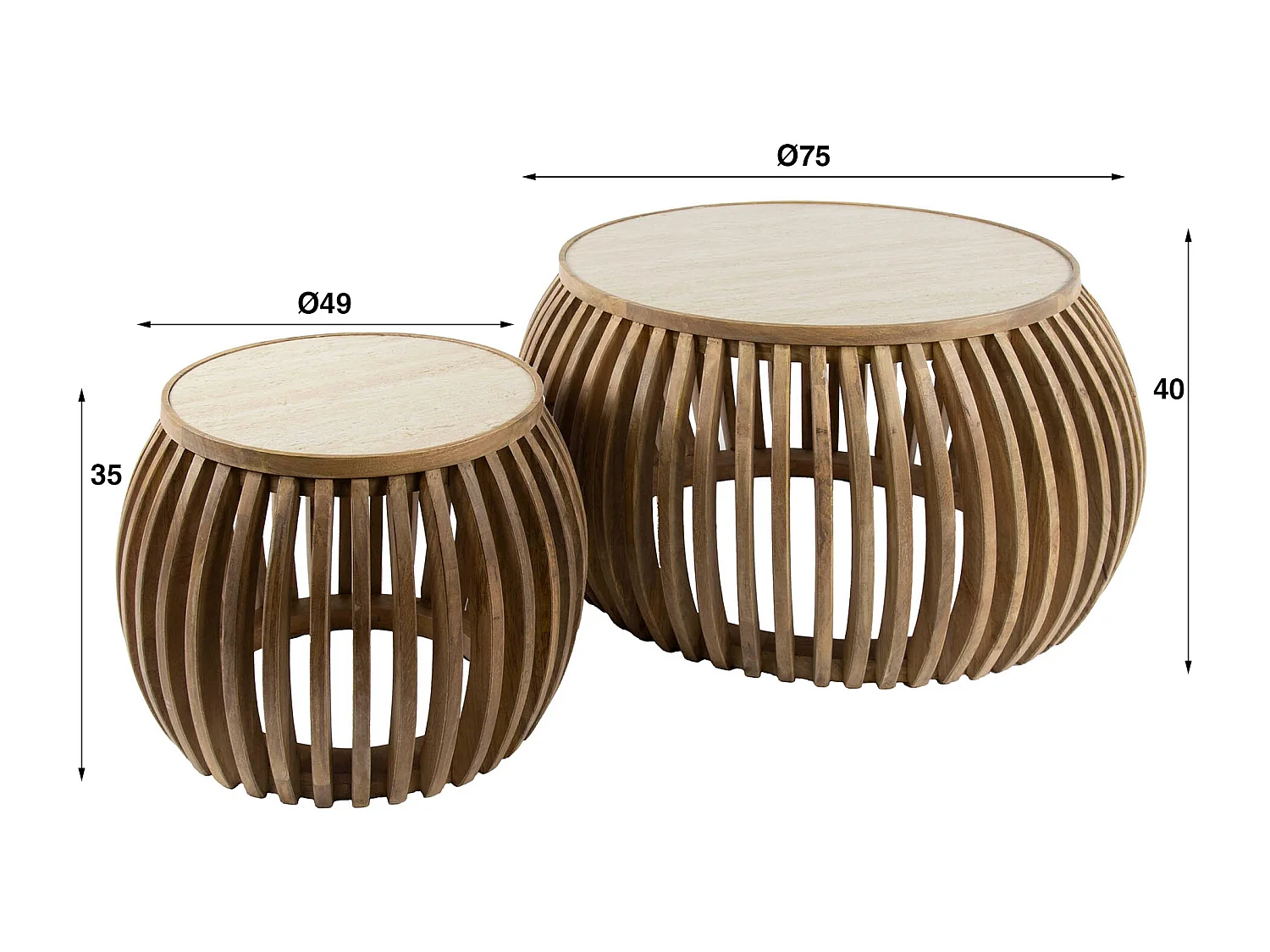 Ensemble de 2 tables basses Curve Nuovo Travertin - Mangue massif couleur sable