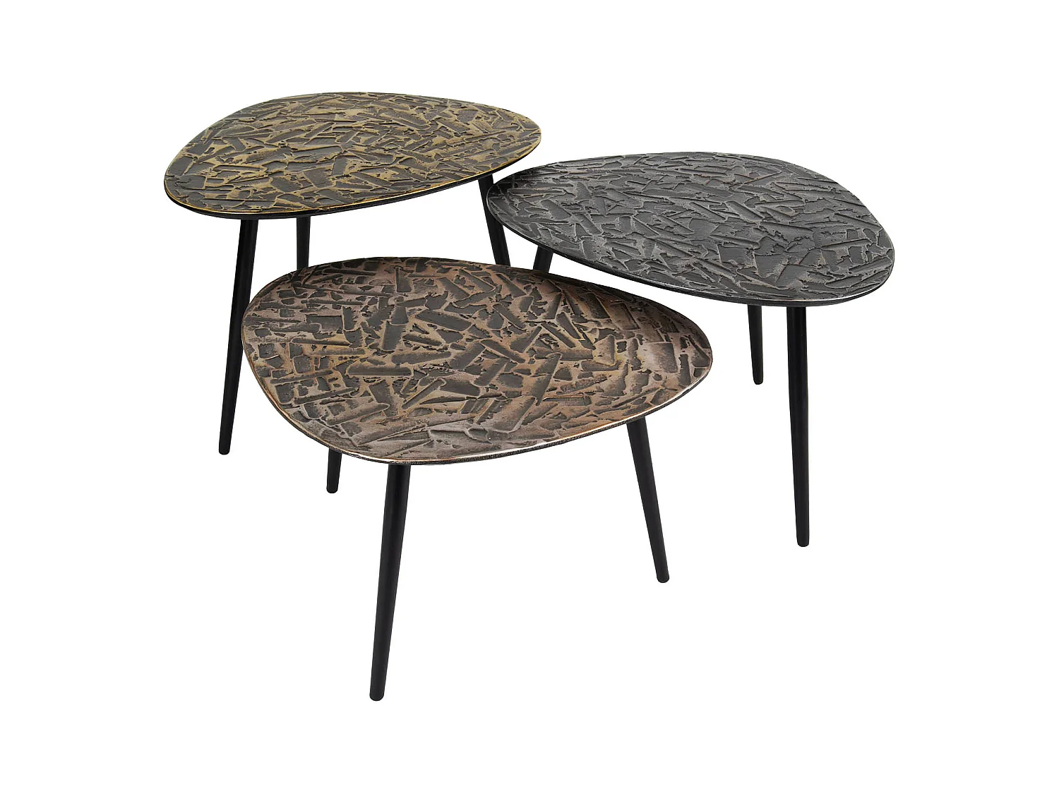 Table basse triangulaire patinée - Lot de 3