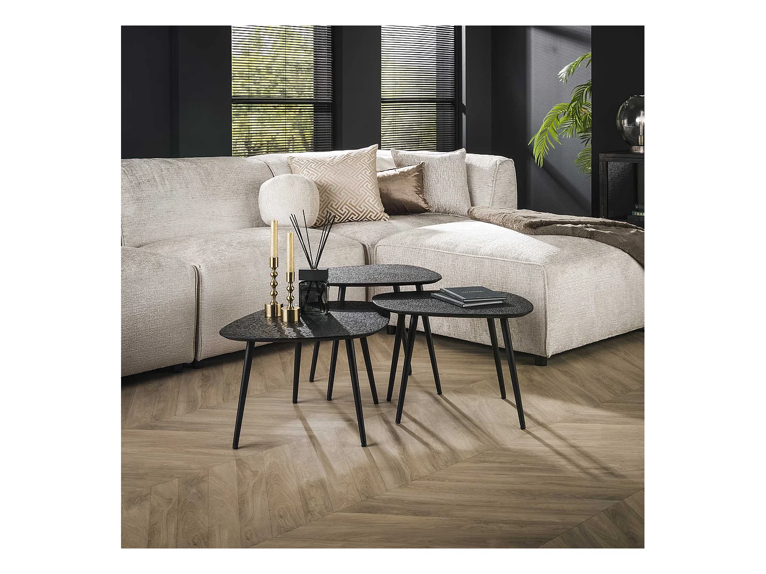 Table basse métallique - Gris - Lot de 3