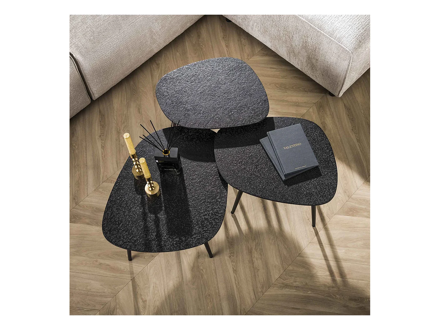 Table basse métallique - Gris - Lot de 3