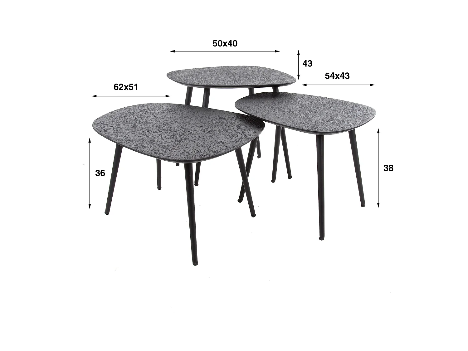 Table basse métallique - Gris - Lot de 3