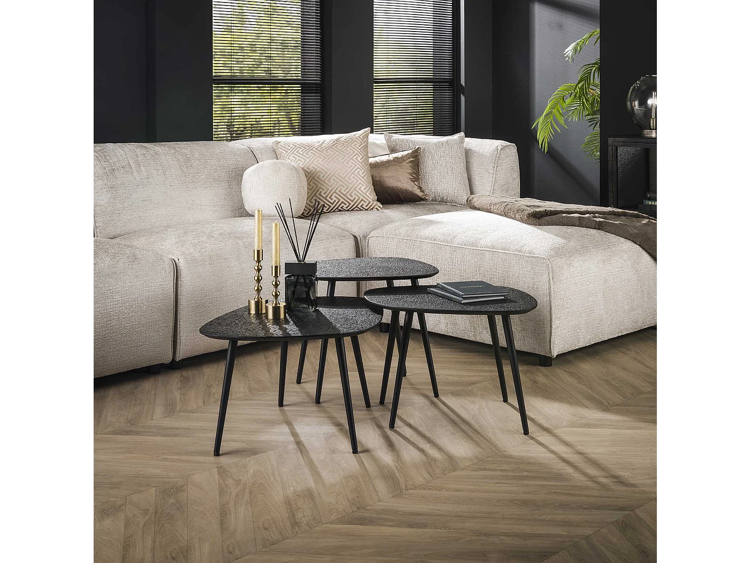 Table basse métallique - Gris - Lot de 3