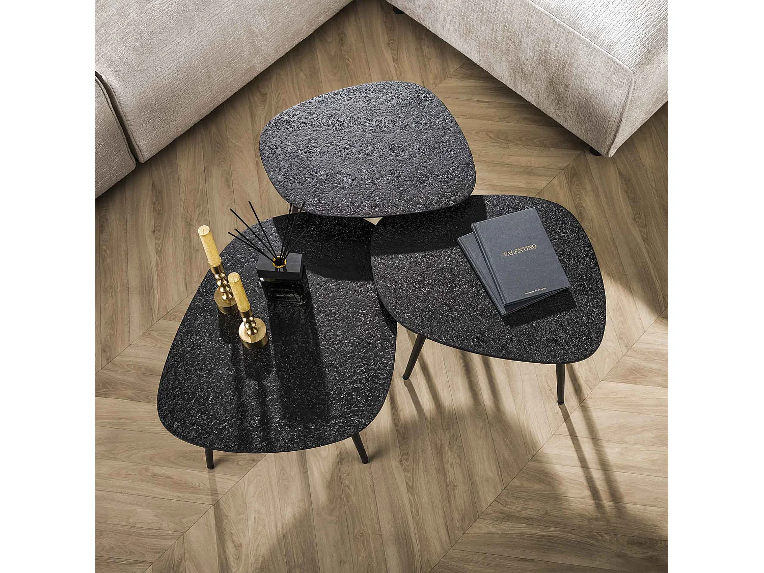 Table basse métallique - Gris - Lot de 3