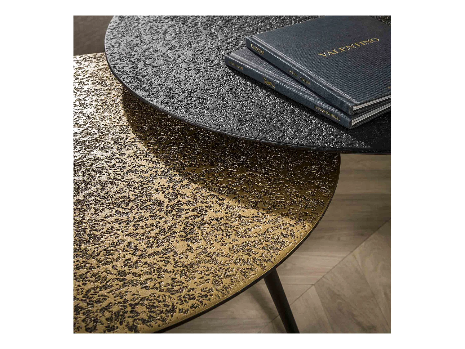 Table basse métallique ronde grise, lot de 2