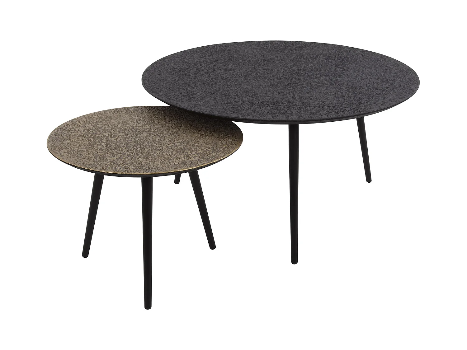 Table basse métallique ronde grise, lot de 2