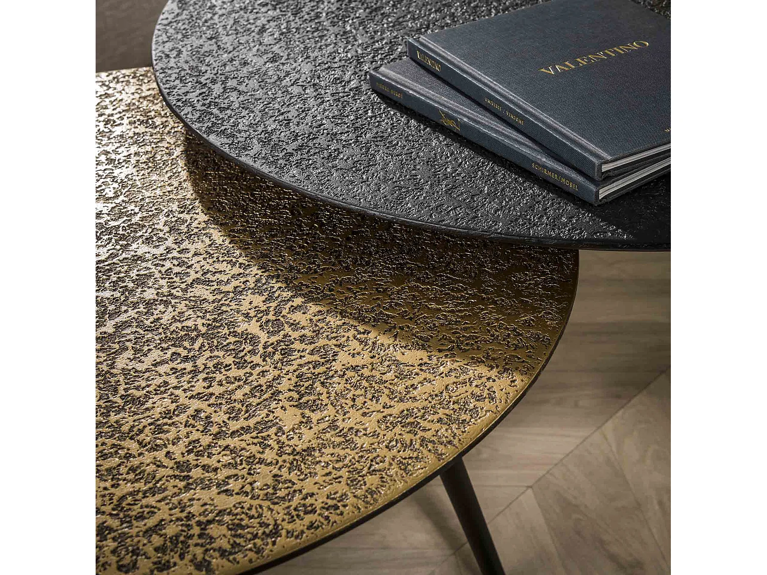 Table basse métallique ronde grise, lot de 2