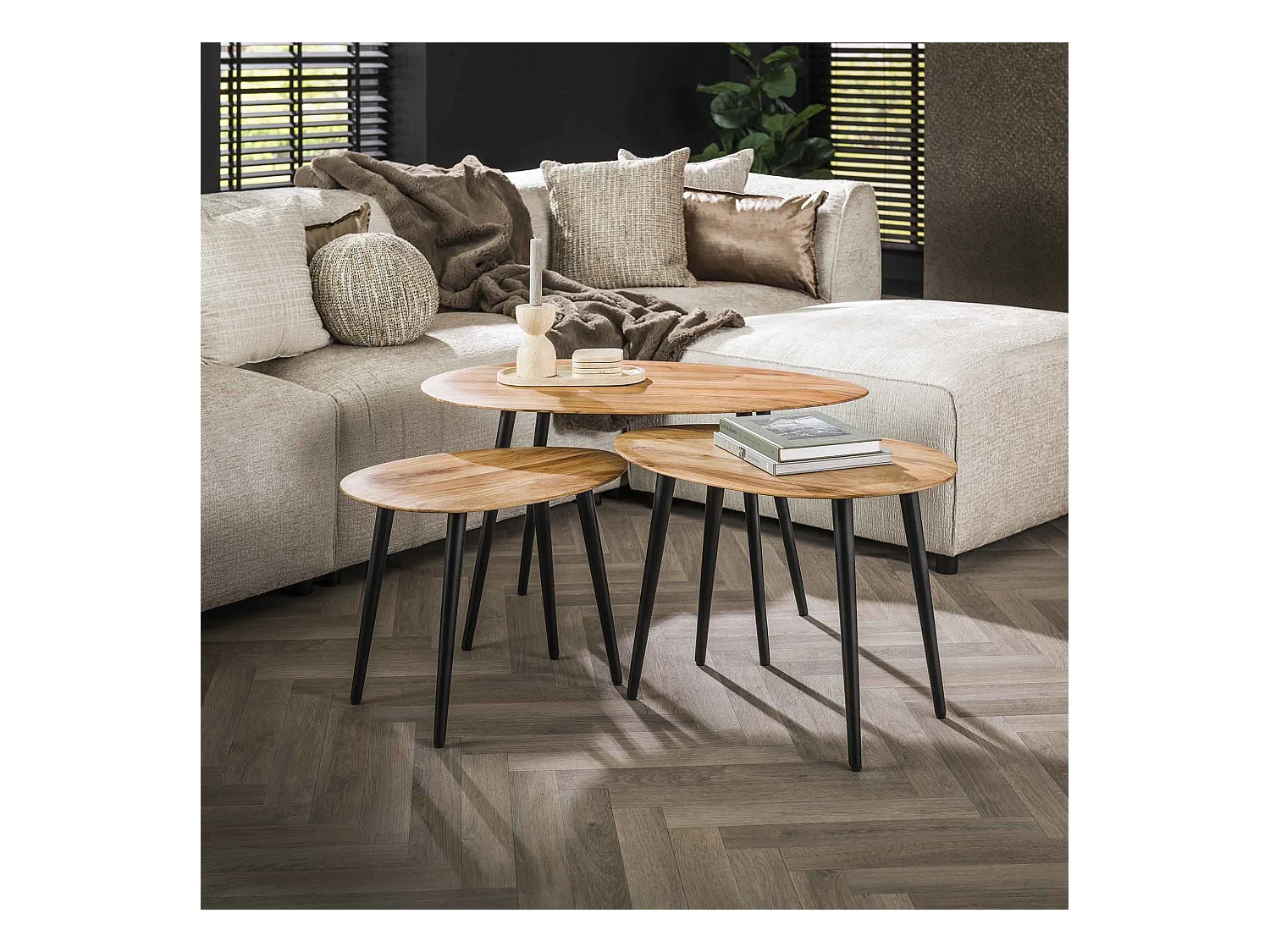 Ensemble de tables basses bio - Acacia massif naturel - Lot de 3