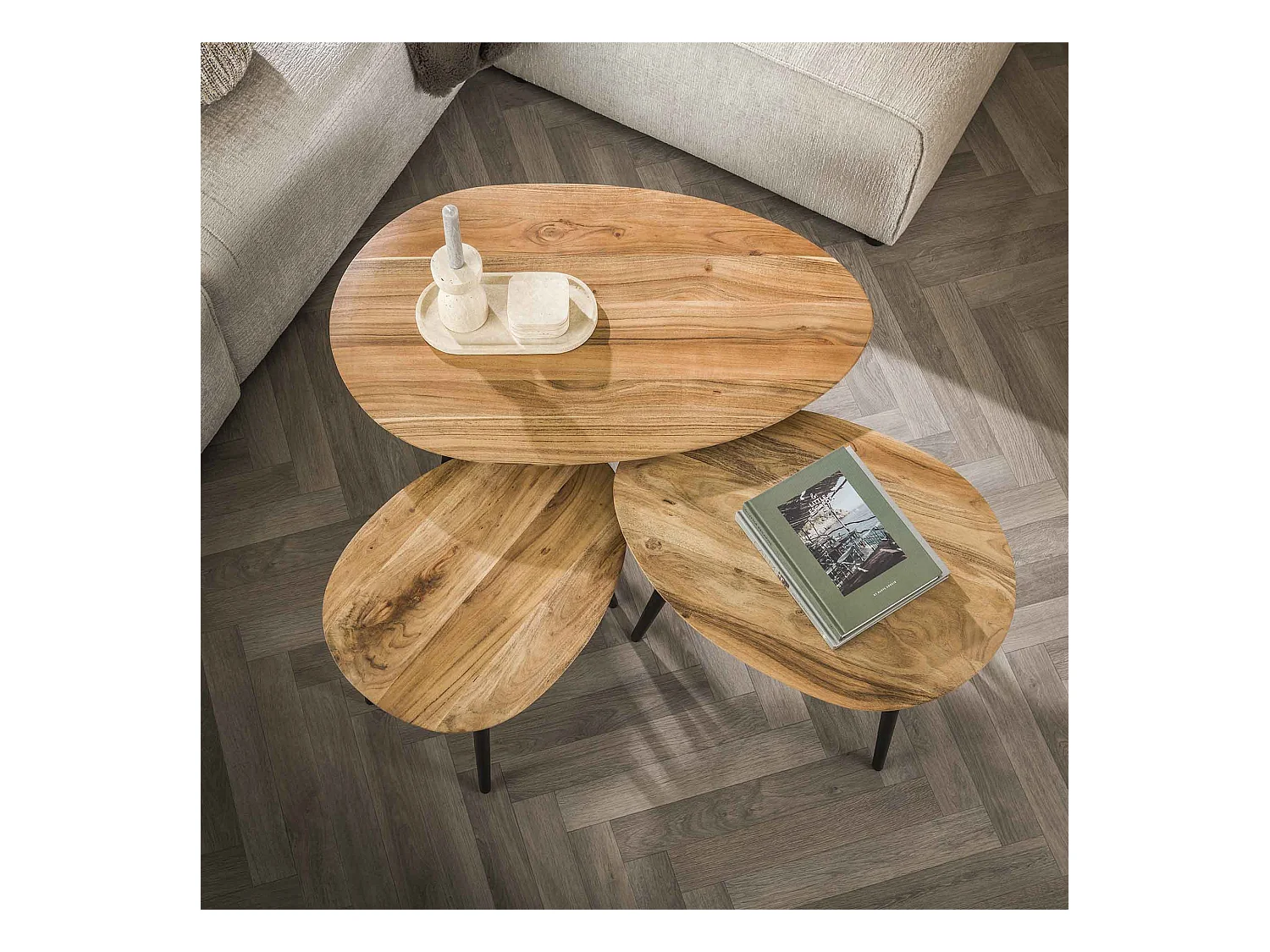 Ensemble de tables basses bio - Acacia massif naturel - Lot de 3