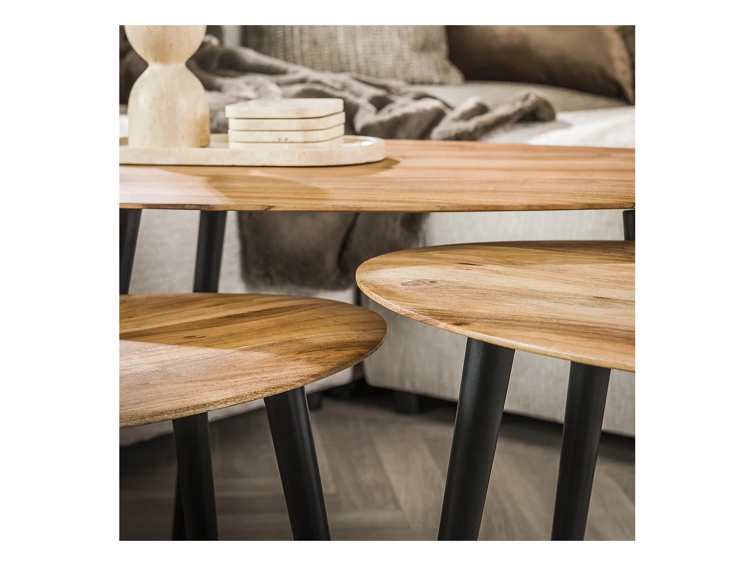 Ensemble de tables basses bio - Acacia massif naturel - Lot de 3