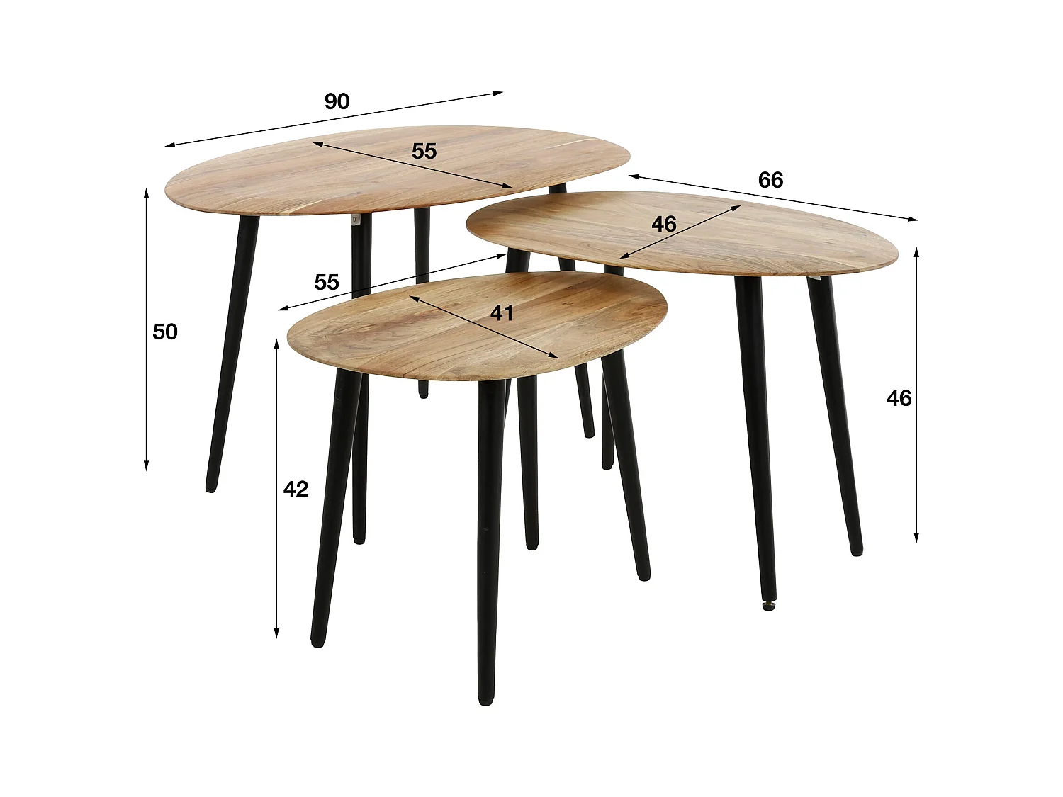 Ensemble de tables basses bio - Acacia massif naturel - Lot de 3