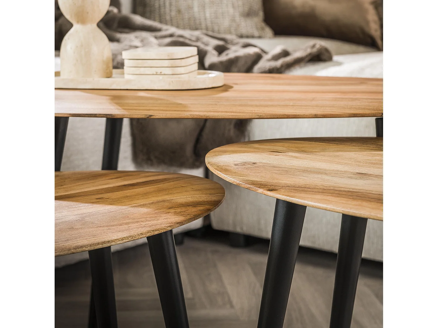 Juego de mesa de centro orgánico - Acacia maciza natural - Juego de 3