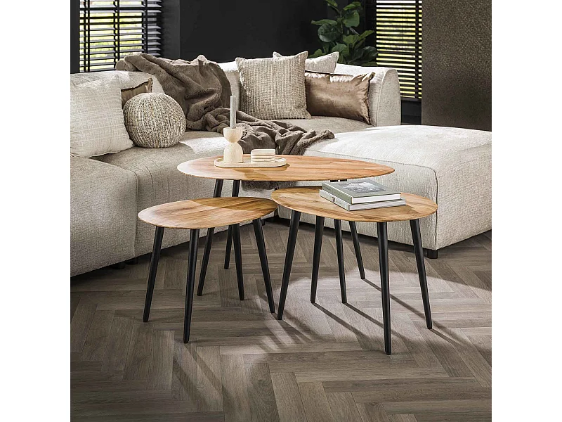 Ensemble de tables basses bio - Acacia massif naturel - Lot de 3