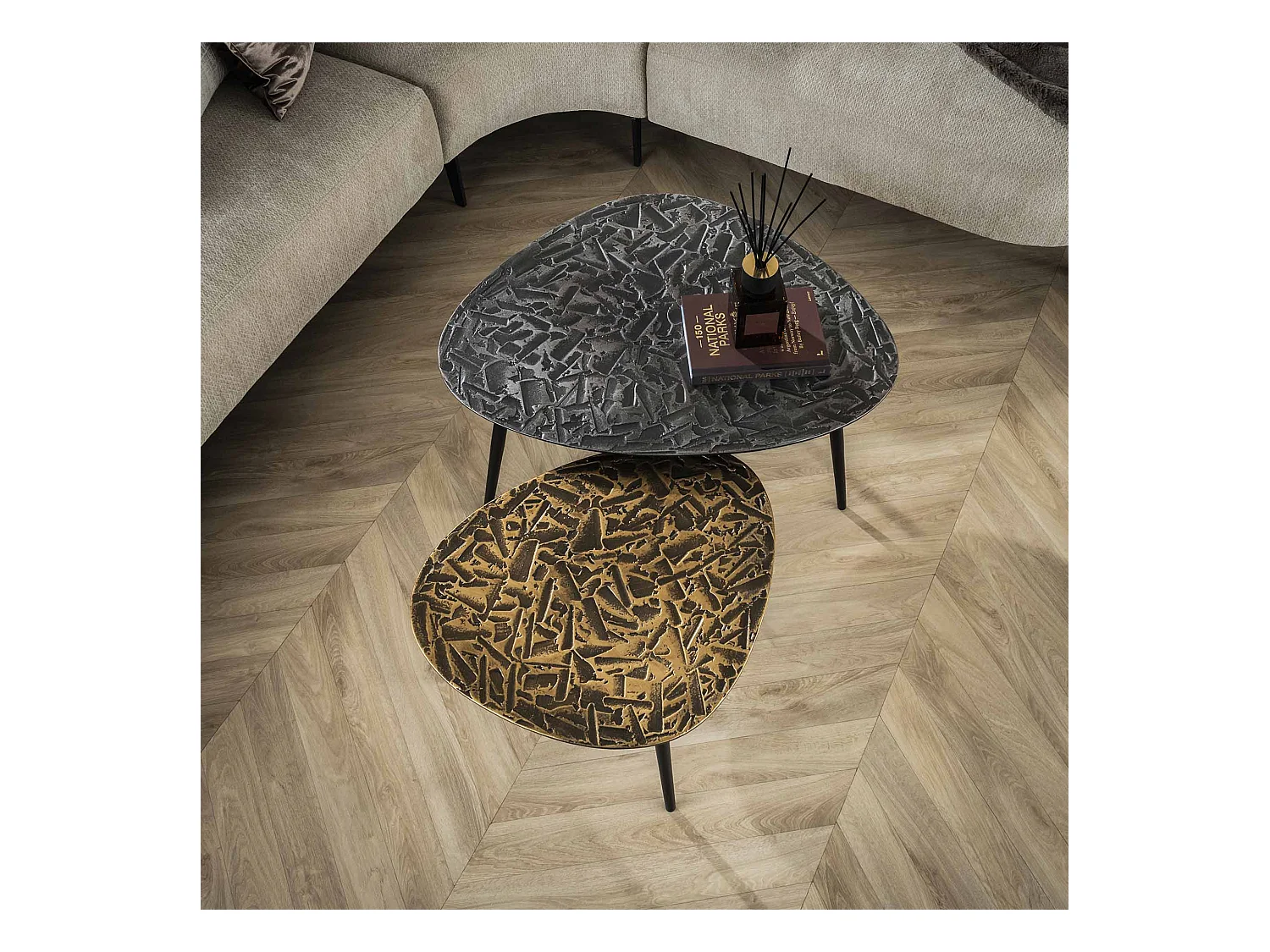 Couchtisch Dreieckig Patina Metall - 2er Set