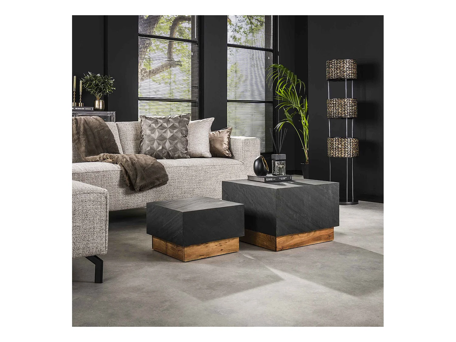 Table basse Blox Slate - Ardoise - Lot de 2