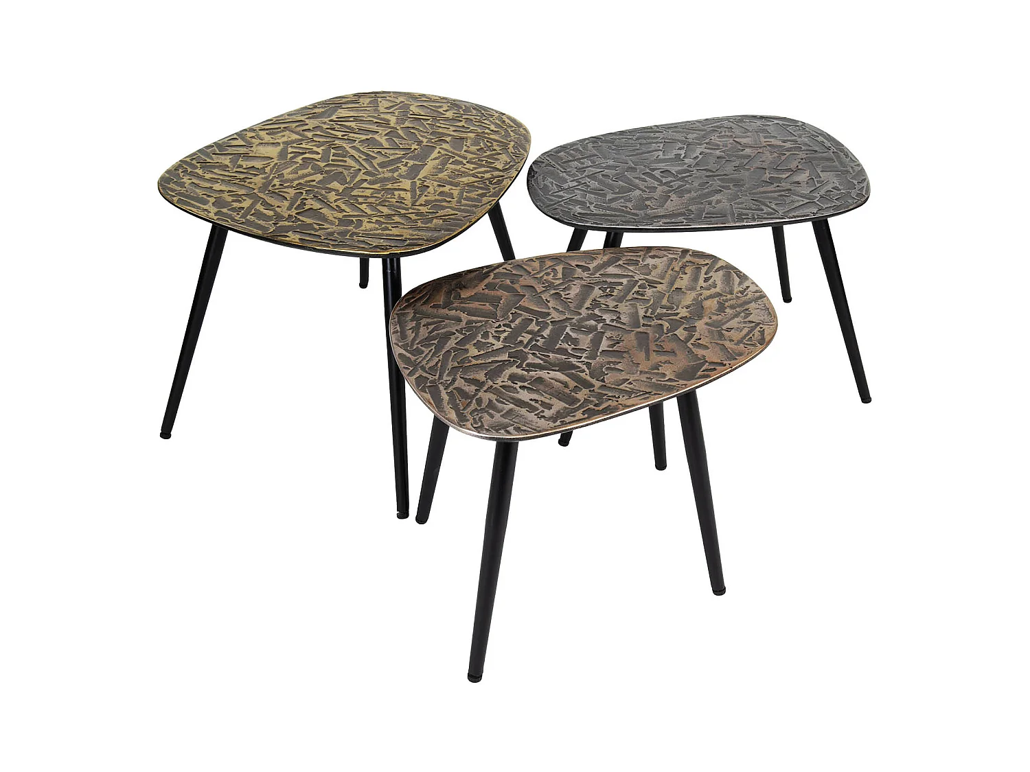 Table basse carrée patinée - Lot de 3