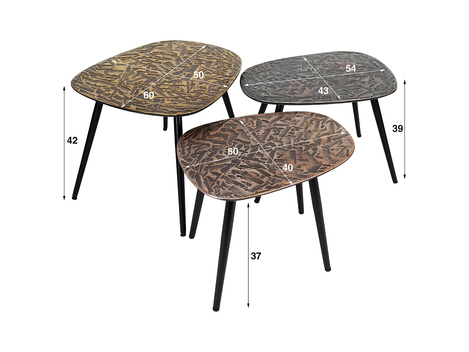 Table basse carrée patinée - Lot de 3