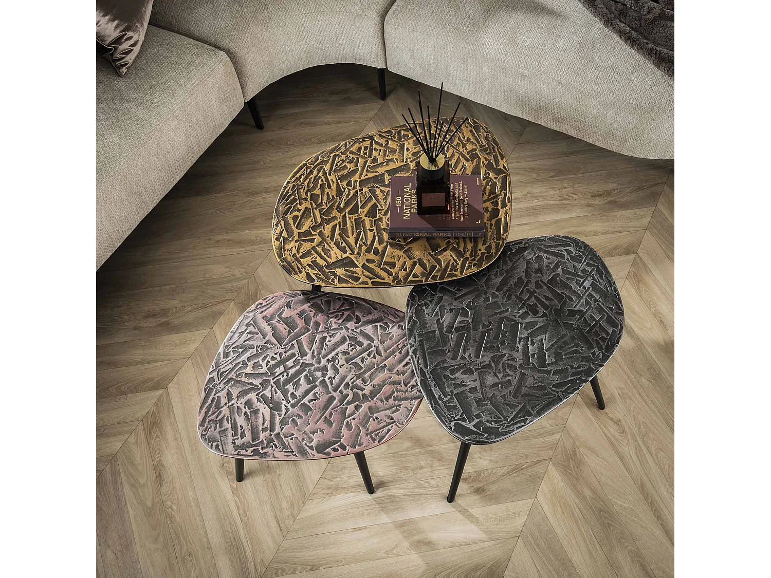 Mesa de centro cuadrada Patina - Juego de 3