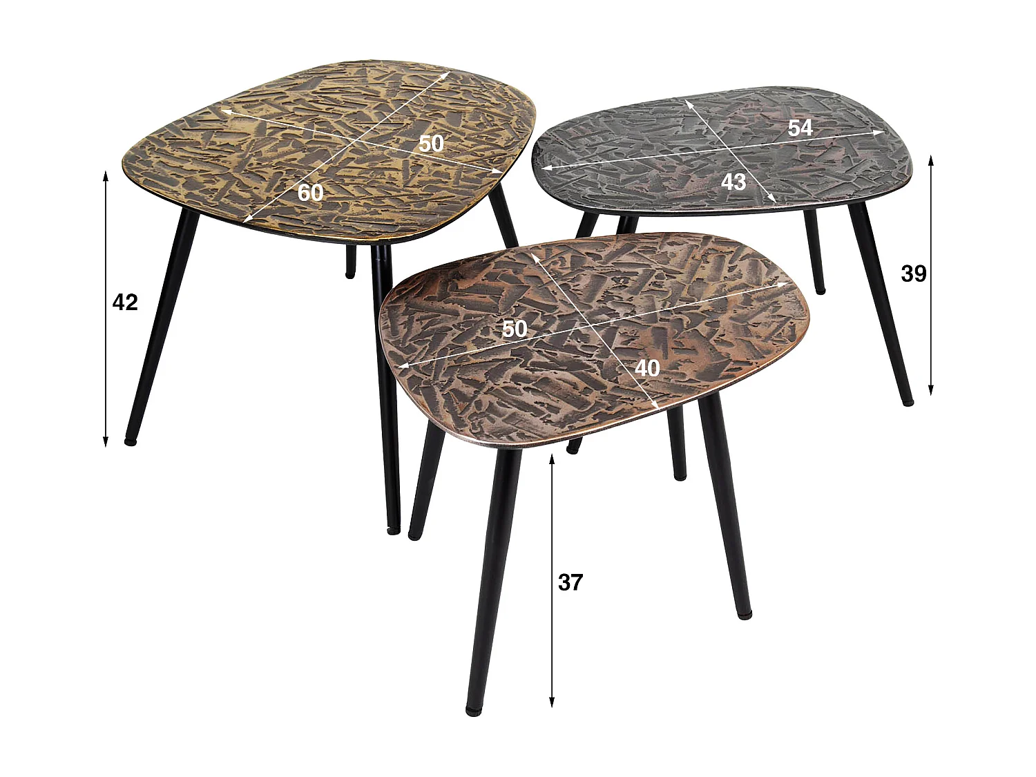 Mesa de centro cuadrada Patina - Juego de 3