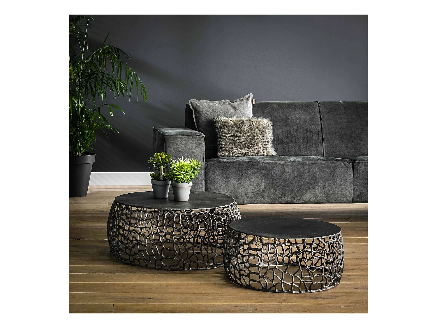 Table basse Maze - Métal Noir/Gris - Lot de 2 - 75x75x30