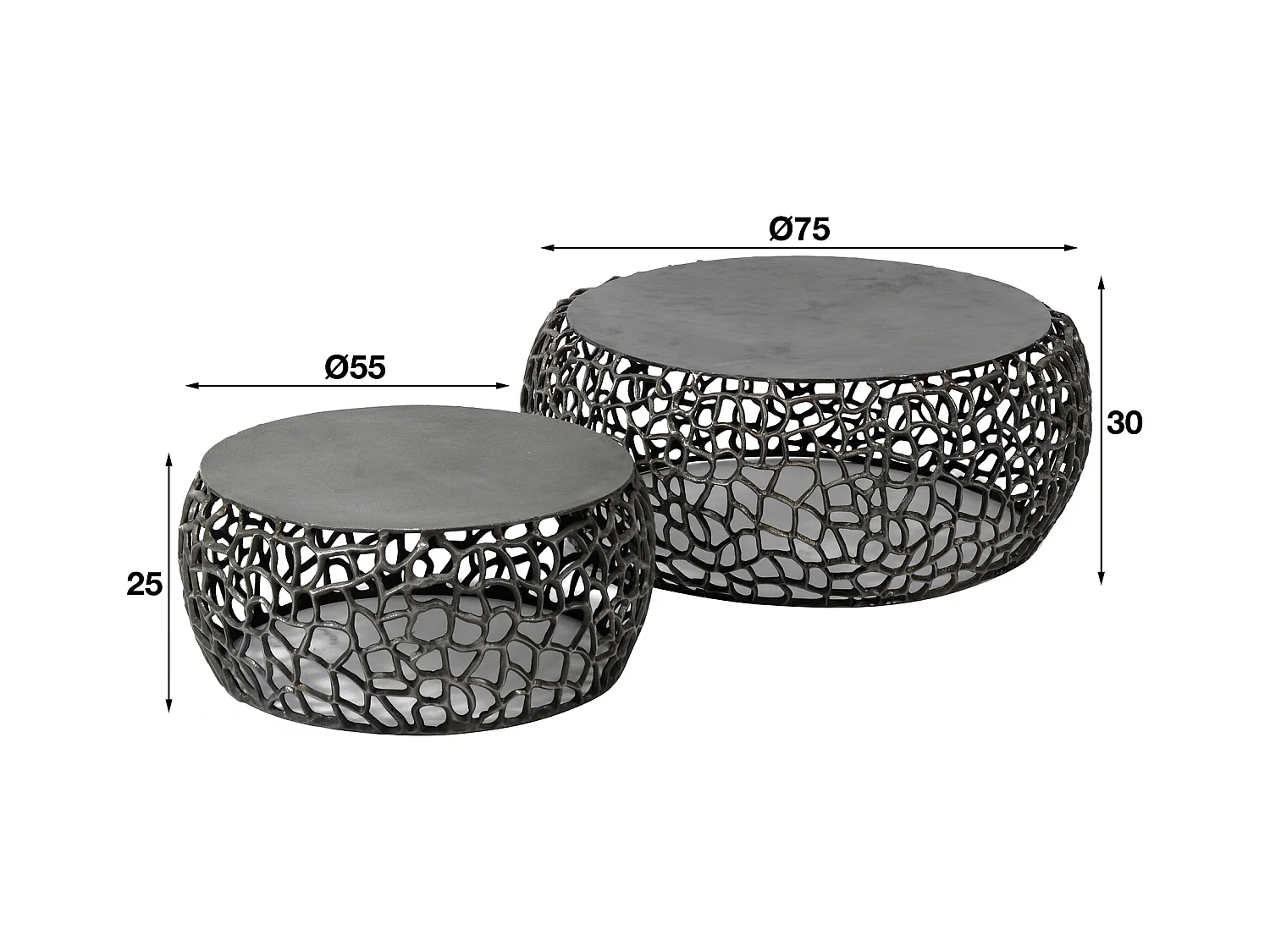Table basse Maze - Métal Noir/Gris - Lot de 2 - 75x75x30
