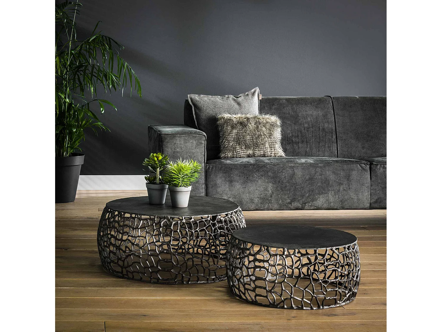 Table basse Maze - Métal Noir/Gris - Lot de 2 - 75x75x30