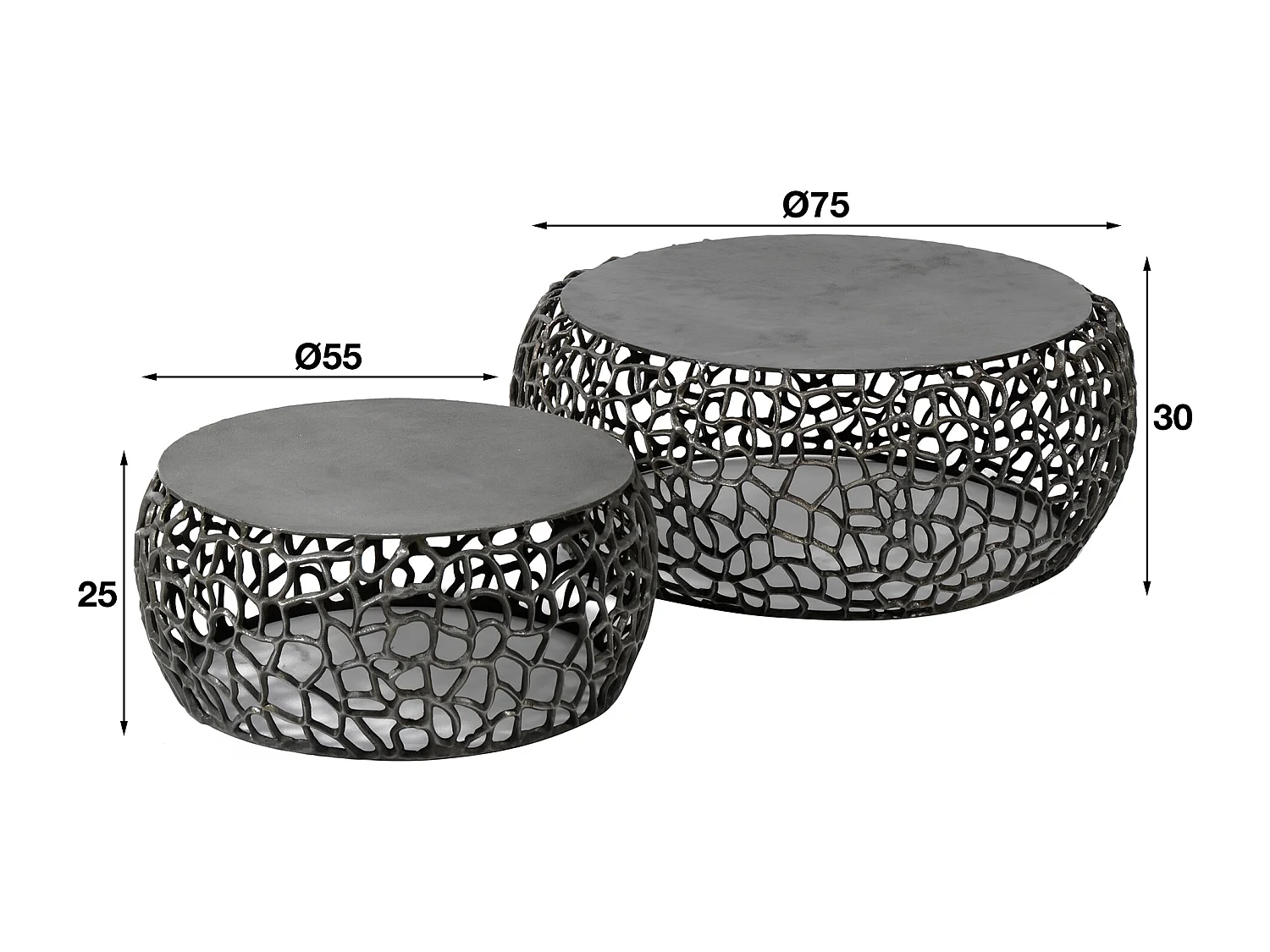 Table basse Maze - Métal Noir/Gris - Lot de 2 - 75x75x30