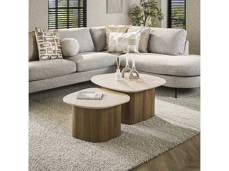 Table basse Romano Kiezel - Céramique Travertin - Lot de 2