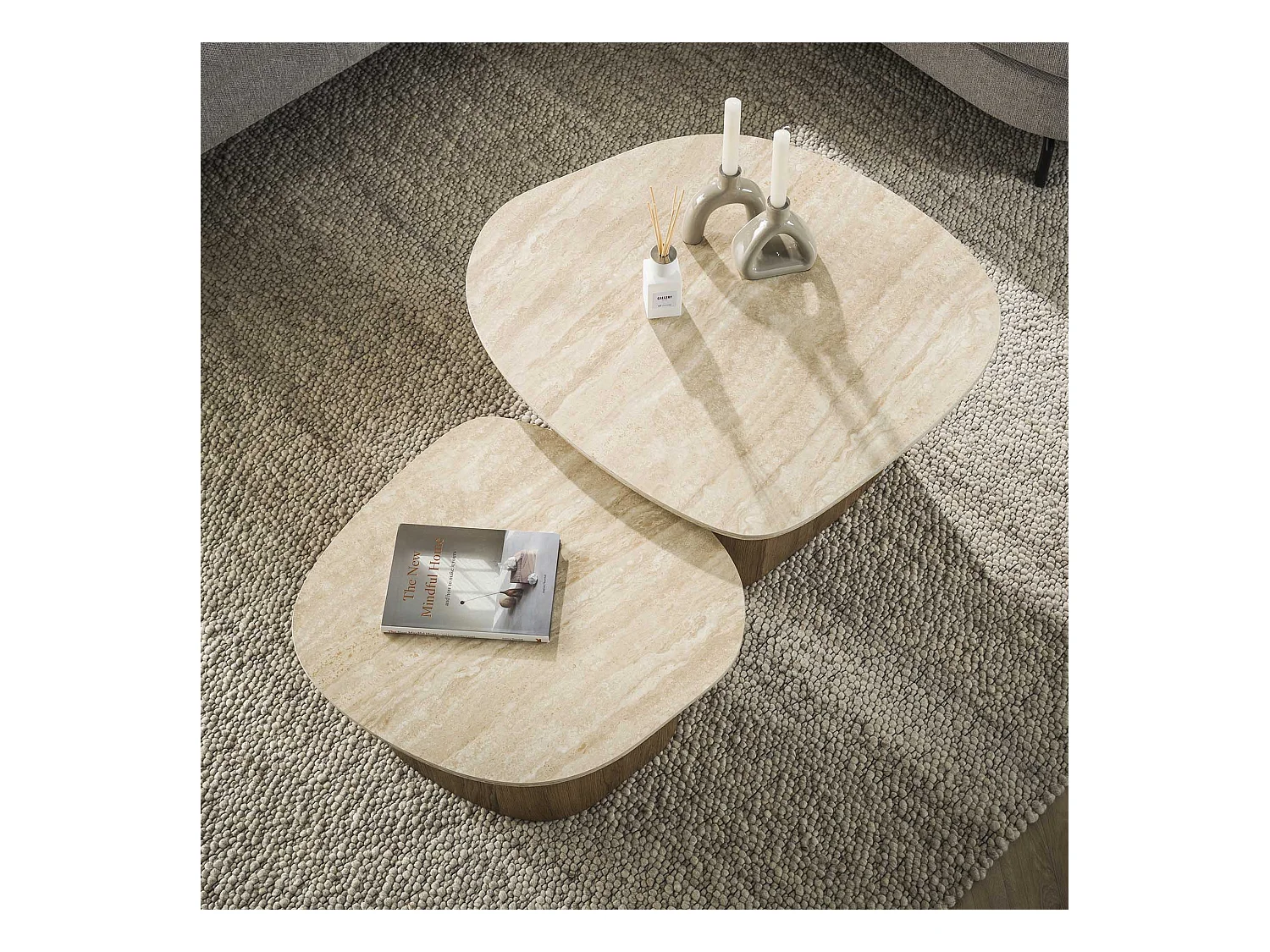 Table basse Romano Kiezel - Céramique Travertin - Lot de 2