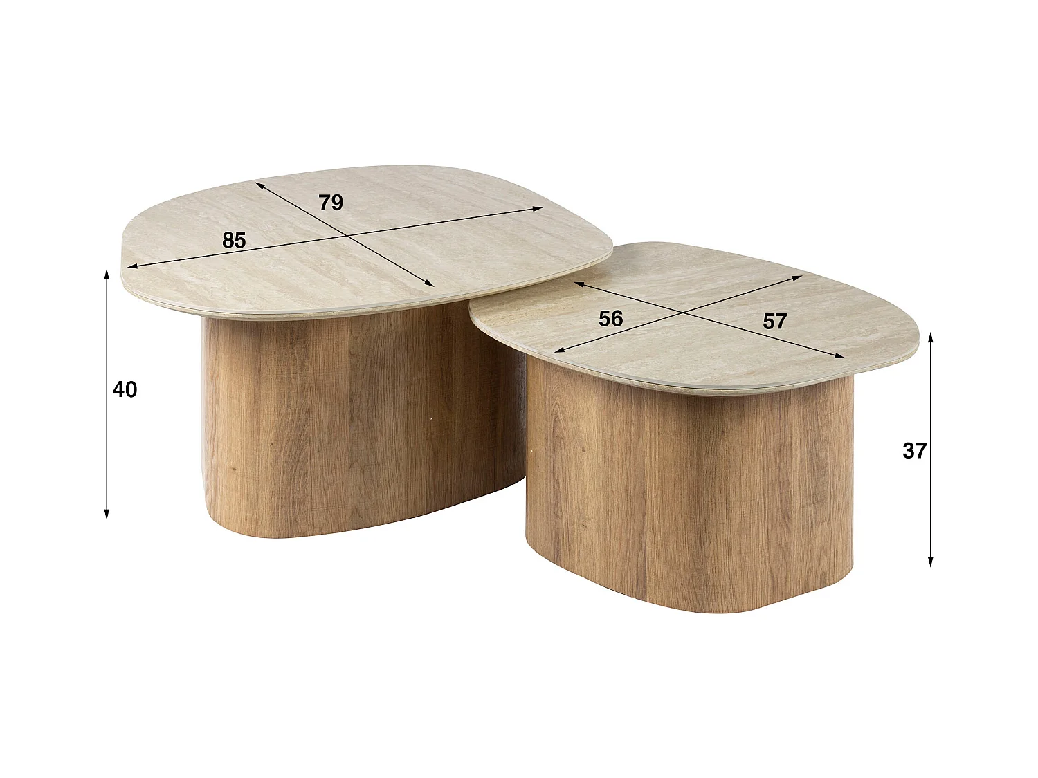 Table basse Romano Kiezel - Céramique Travertin - Lot de 2