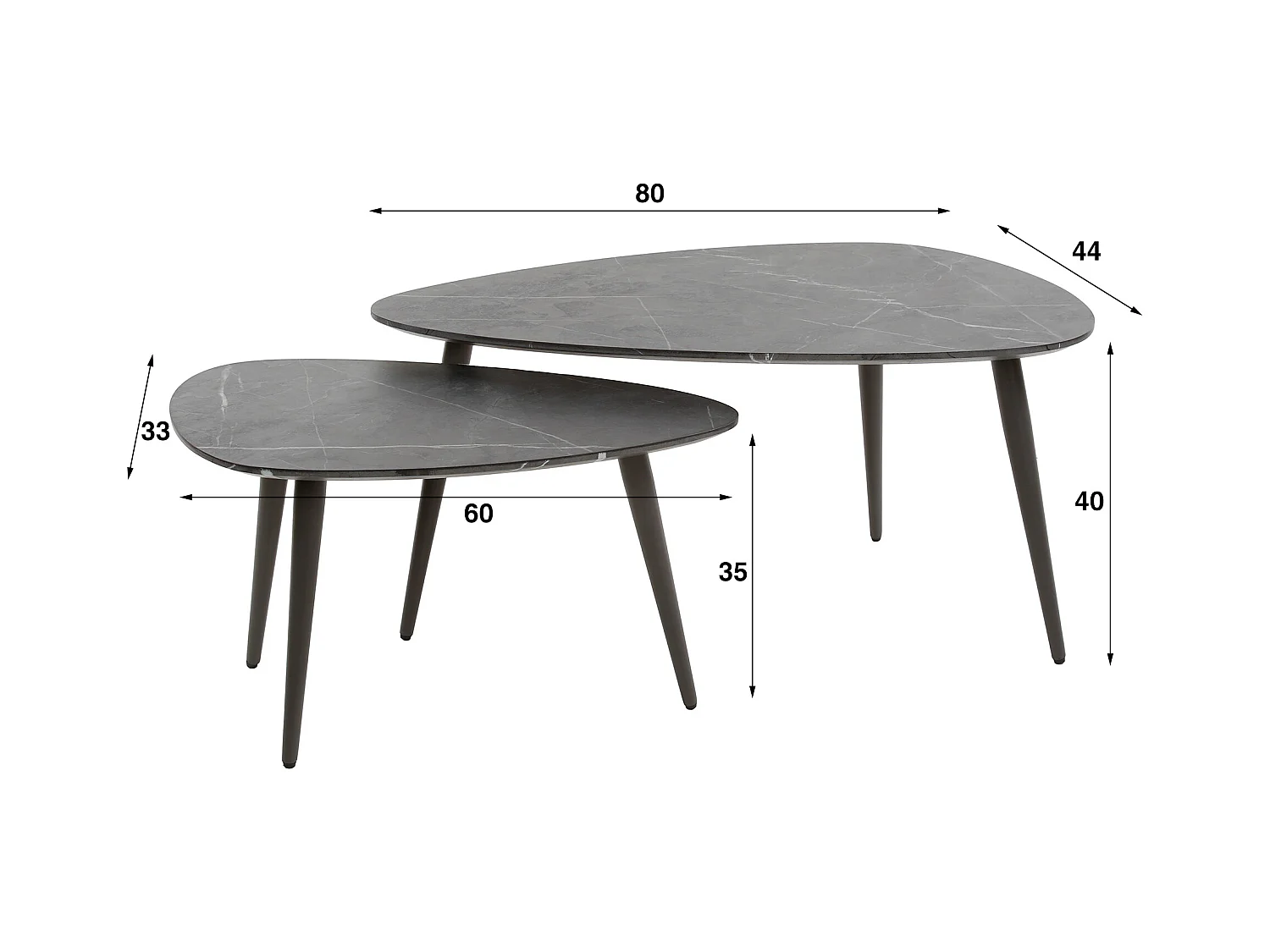 Ensemble de 2 tables basses en forme de poire, organiques, 3D, noir et marron