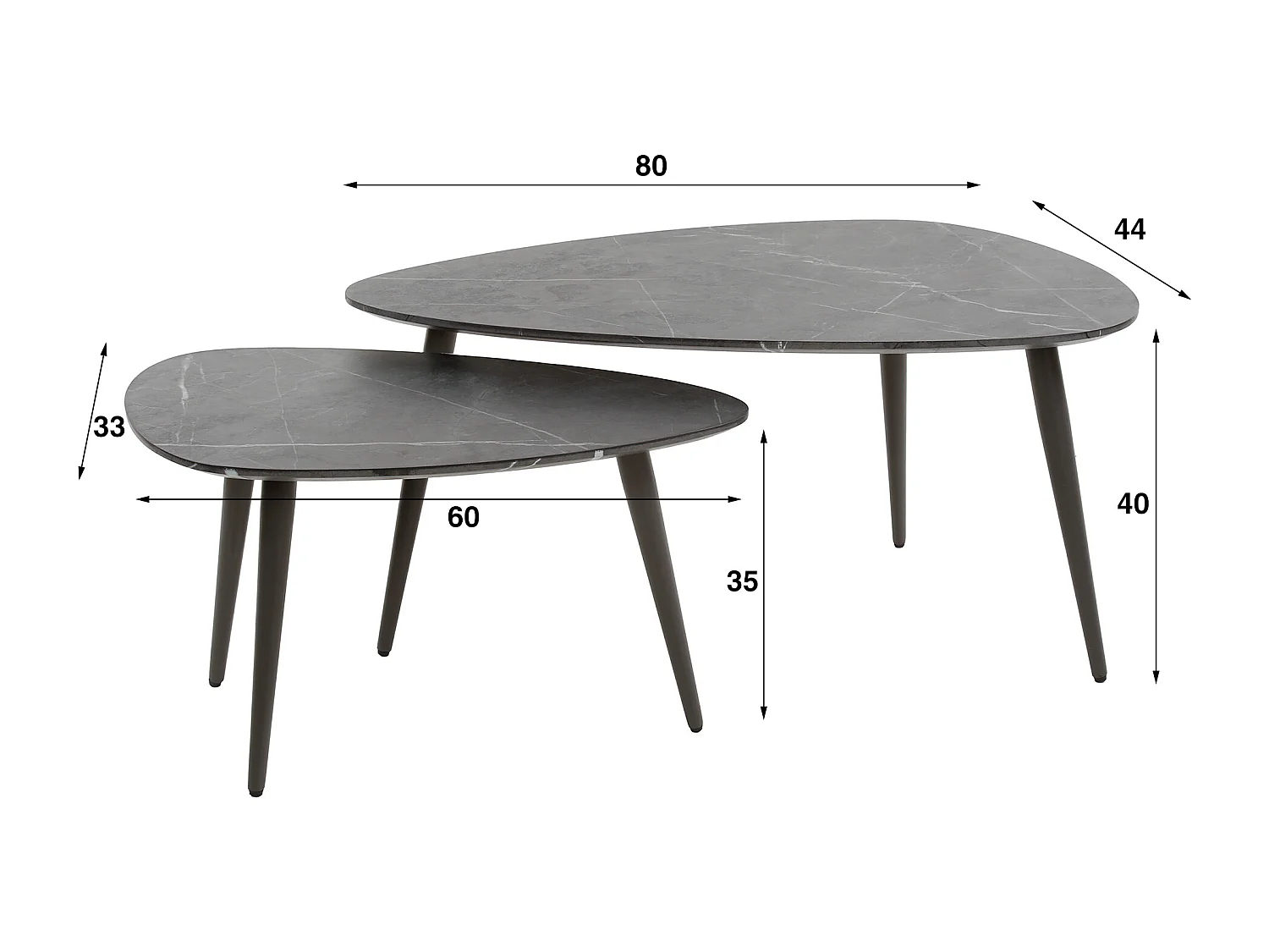 Ensemble de 2 tables basses en forme de poire, organiques, 3D, noir et marron