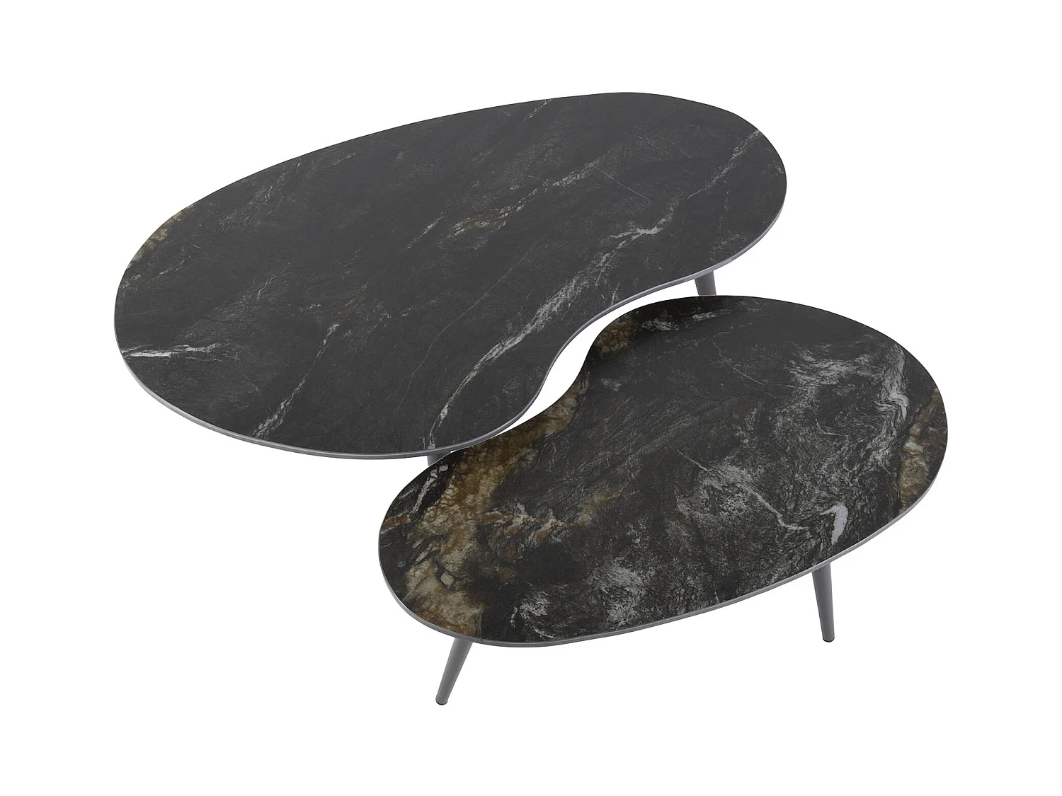 Couchtisch-Set 2-teilig Nierenförmig Fossil - Keramik Schwarz