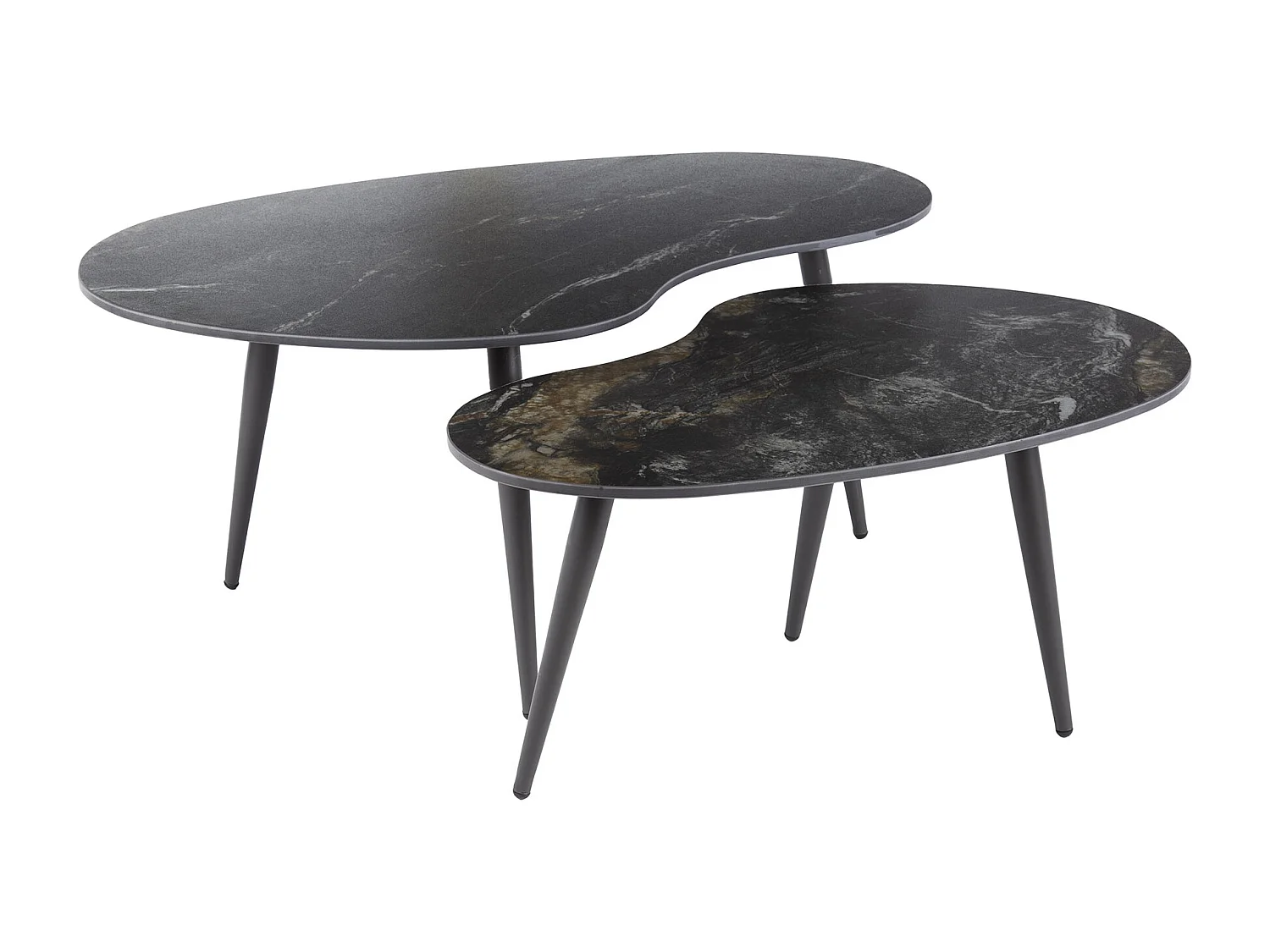 Ensemble de 2 tables basses en forme de fossile en forme de rein - Céramique noire