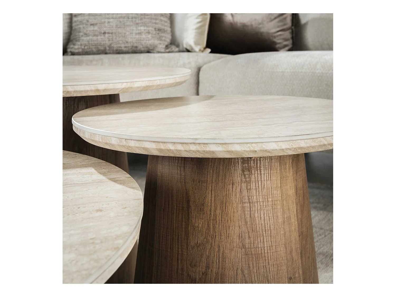 Table basse Romano à pieds fuselés - Céramique travertin - Lot de 3