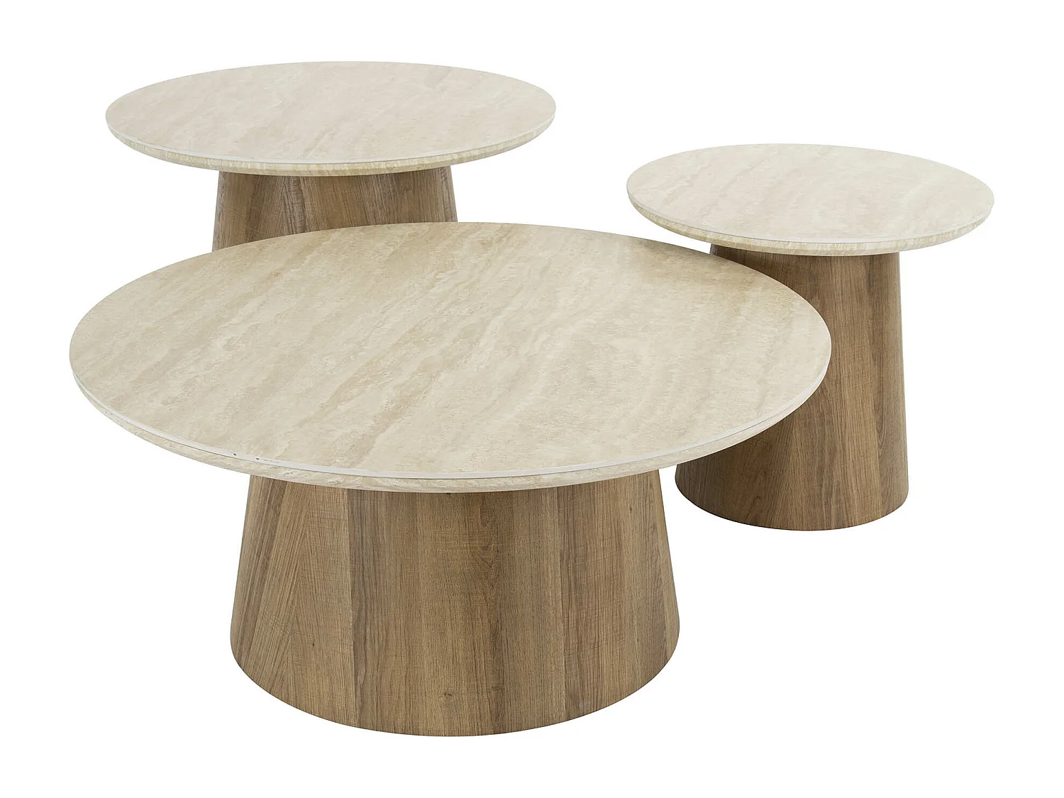 Romano Couchtisch mit konischen Beinen – Keramik-Travertin – 3er-Set