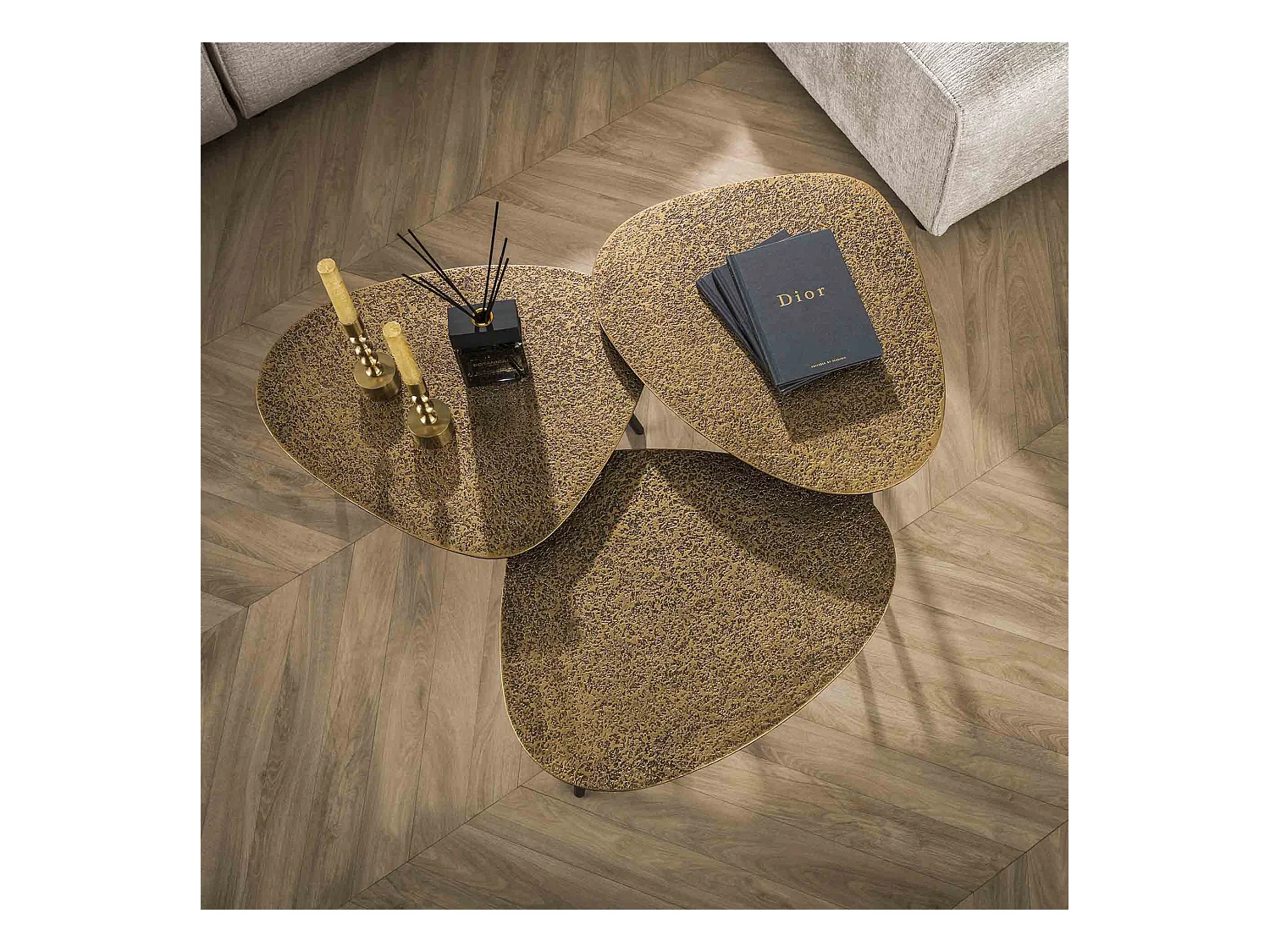 Table basse en bronze métallisé - Antique - Lot de 3