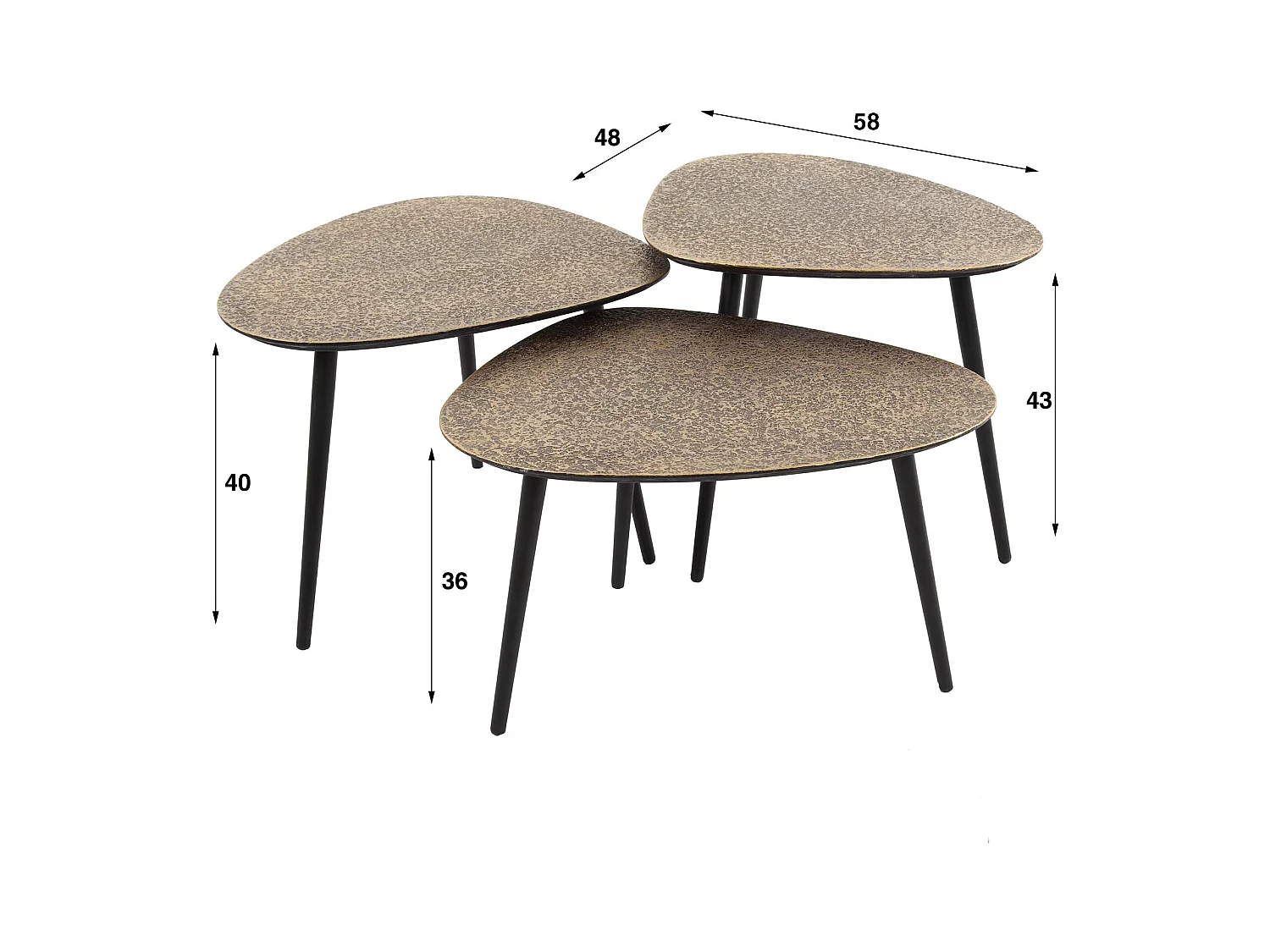 Table basse en bronze métallisé - Antique - Lot de 3