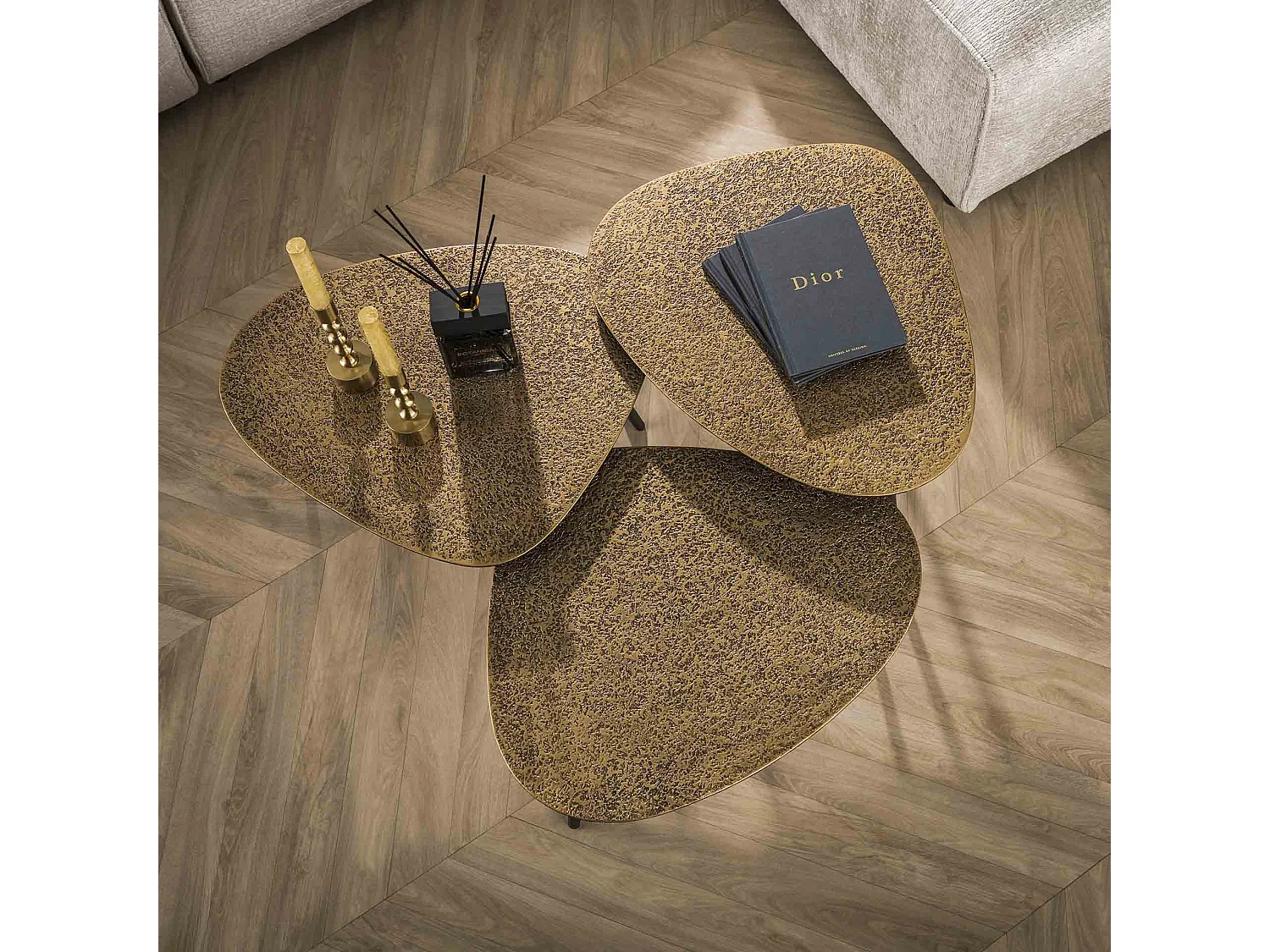 Table basse en bronze métallisé - Antique - Lot de 3