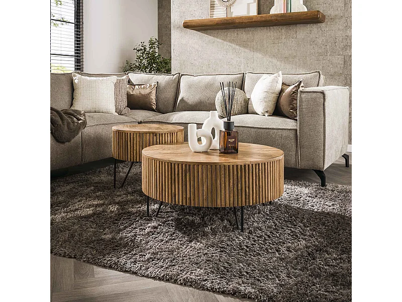 Runder Couchtisch Wave – Farbe Mangosand massiv – 2er-Set