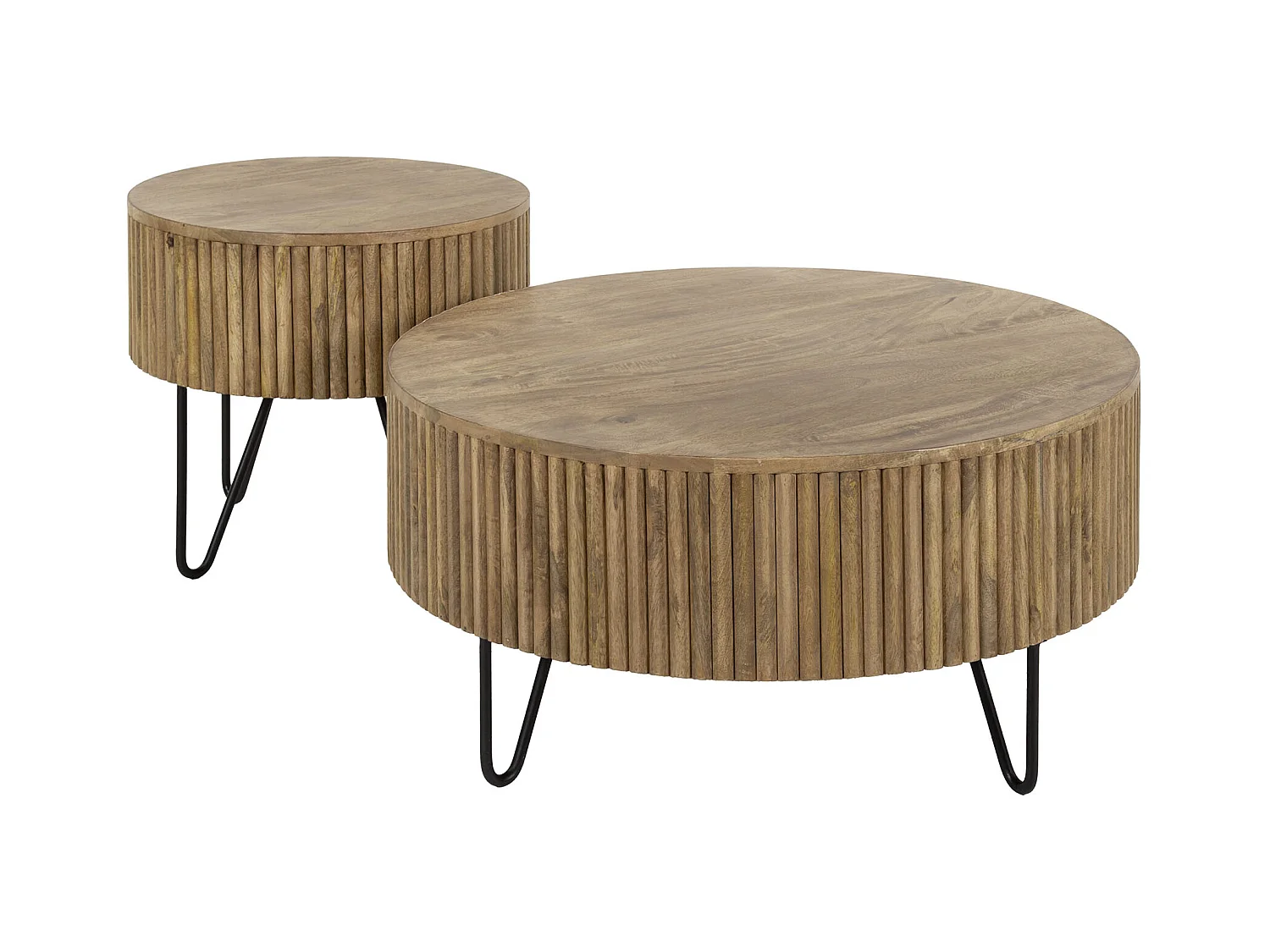 Table basse ronde Wave - Mangue massif couleur sable - Lot de 2