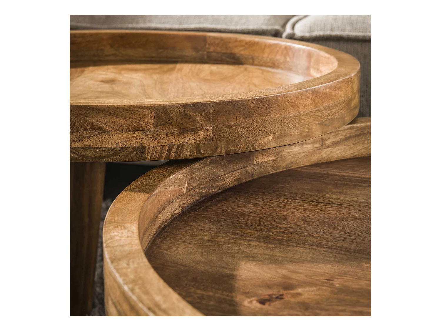 Table basse trépied - Mangue massif couleur sable - Lot de 2