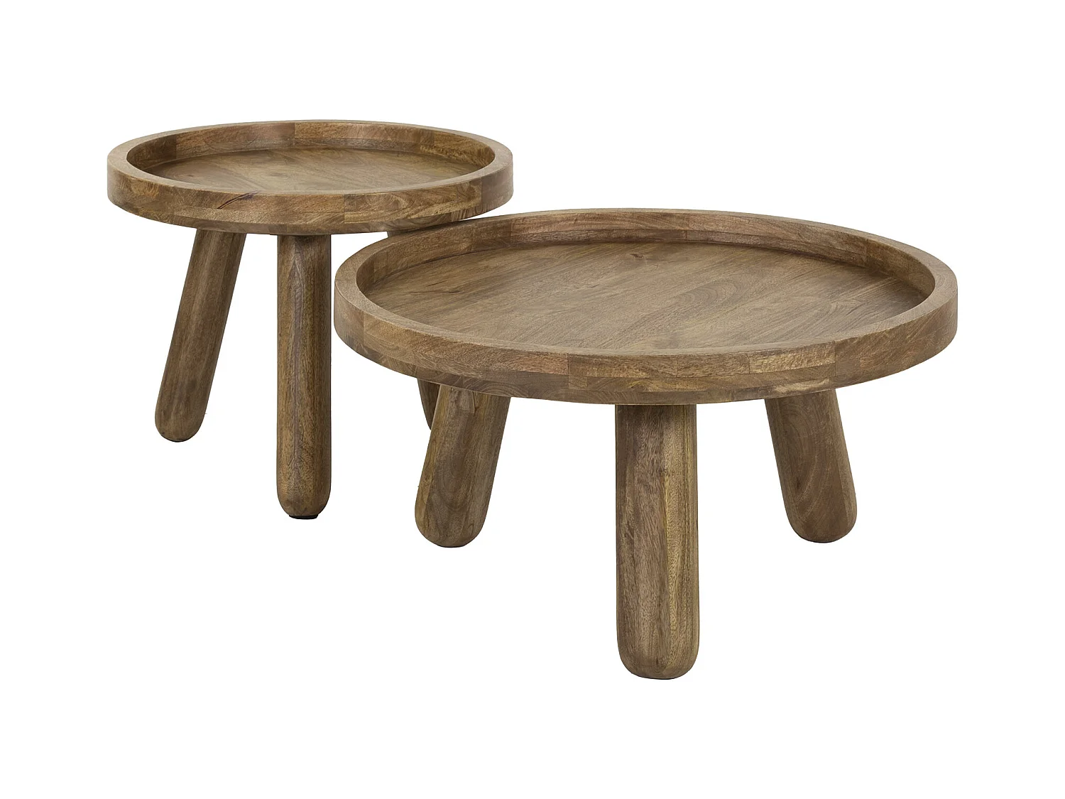 Table basse trépied - Mangue massif couleur sable - Lot de 2