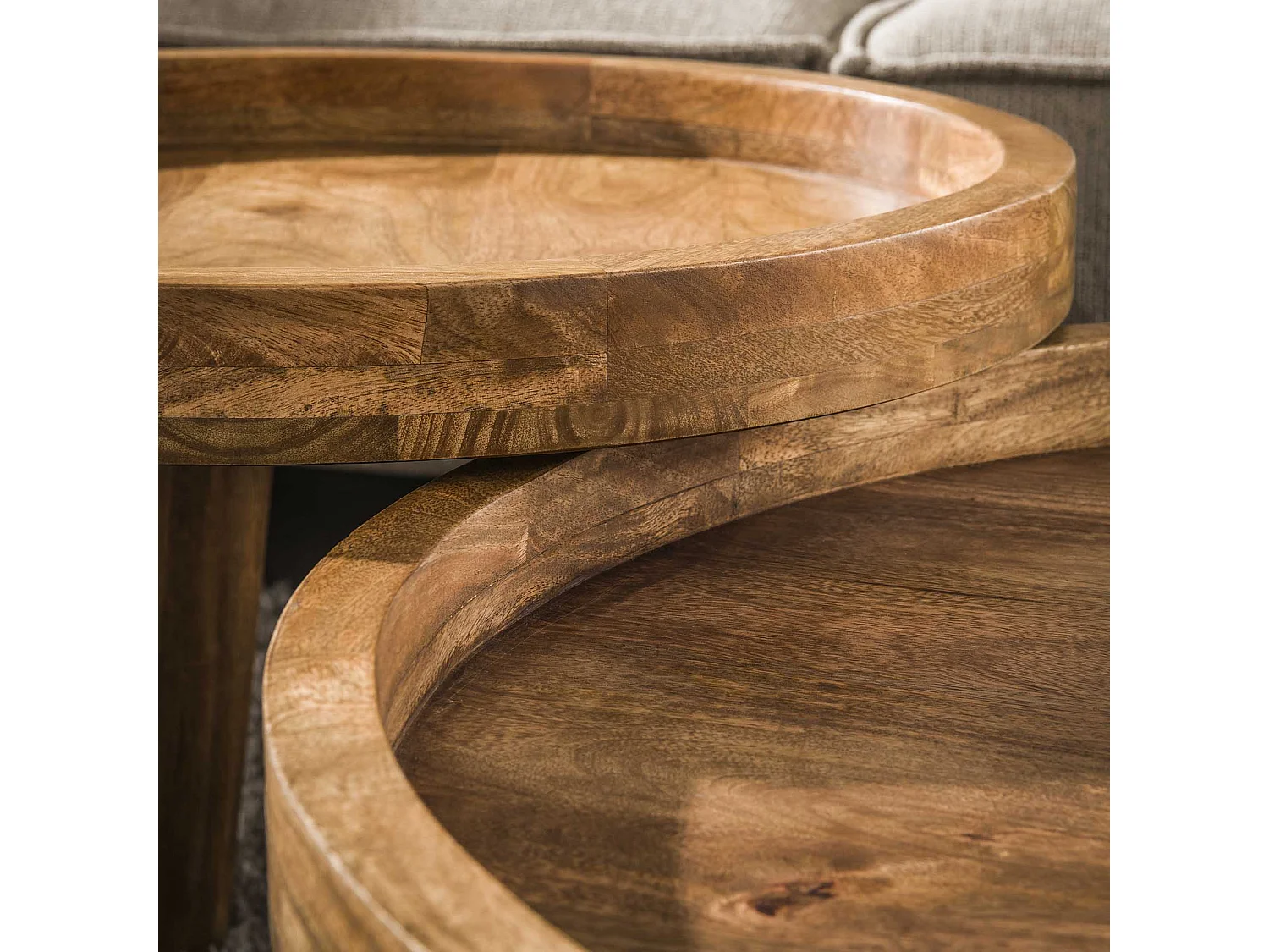 Table basse trépied - Mangue massif couleur sable - Lot de 2