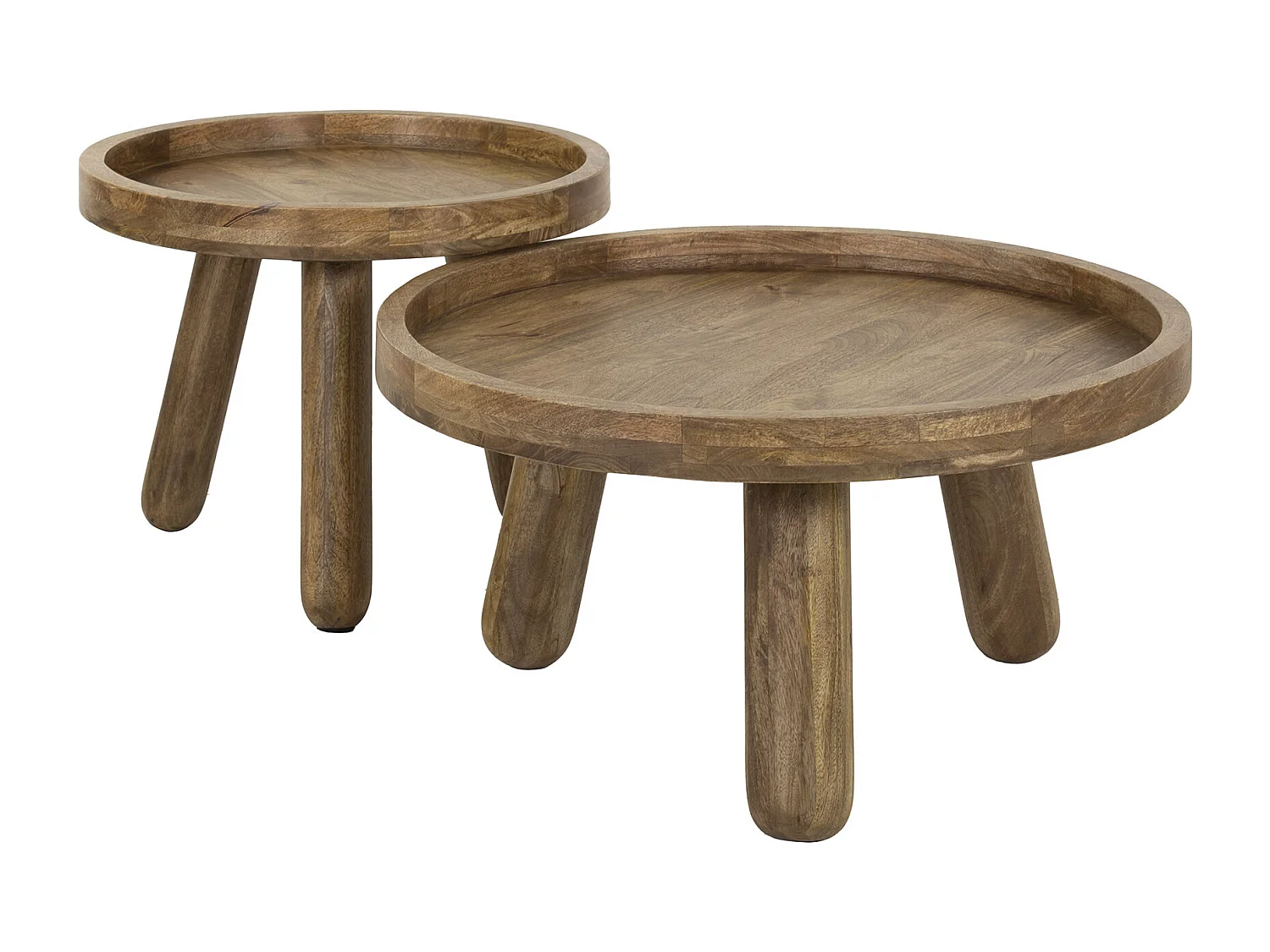 Table basse trépied - Mangue massif couleur sable - Lot de 2