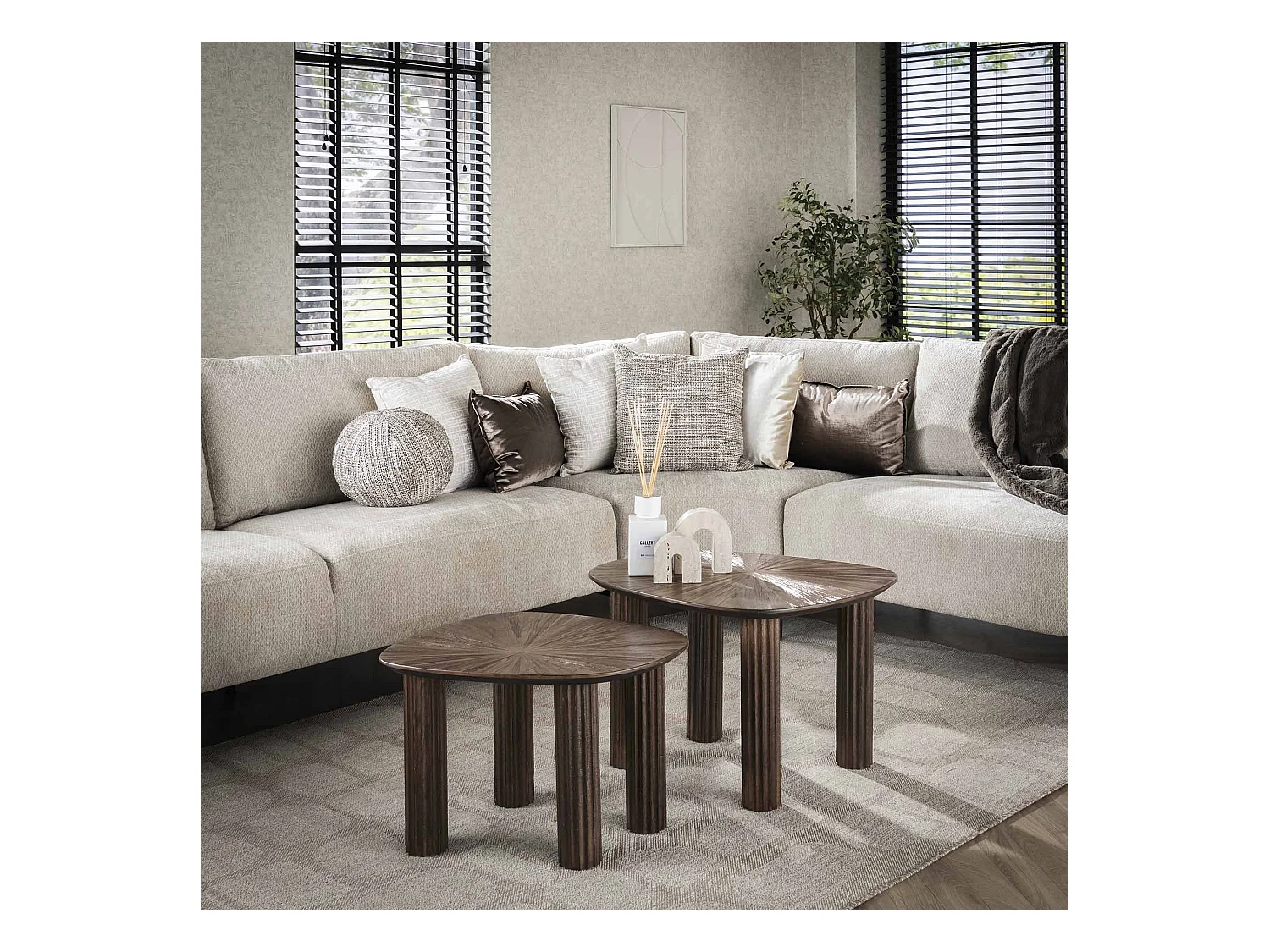 Table basse triangulaire Maya en teck - Teck brun rouille - Lot de 2